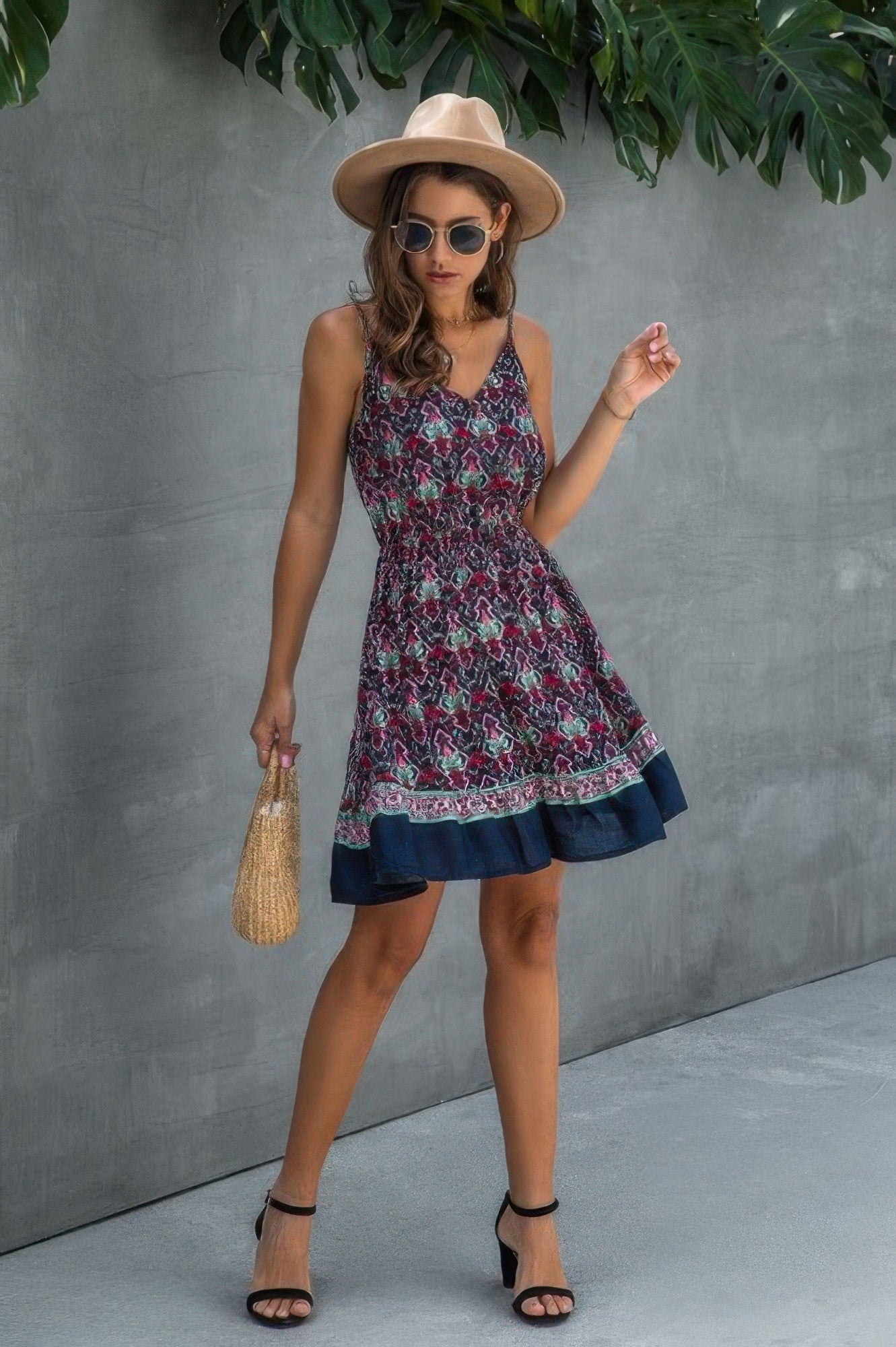 Floral Spaghetti Strap Button Down Ruffle Mini Dress - Tigbul's Variety Fashion Shop