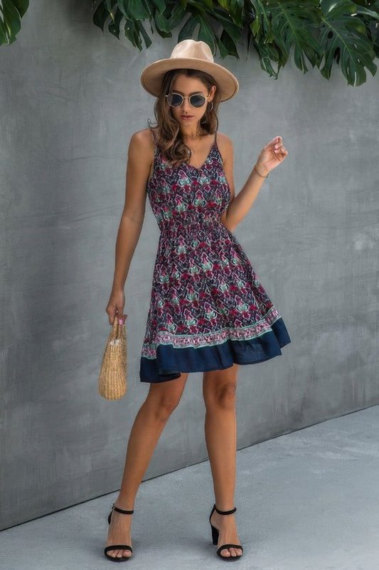 Floral Spaghetti Strap Button Down Ruffle Mini Dress - Tigbul's Variety Fashion Shop