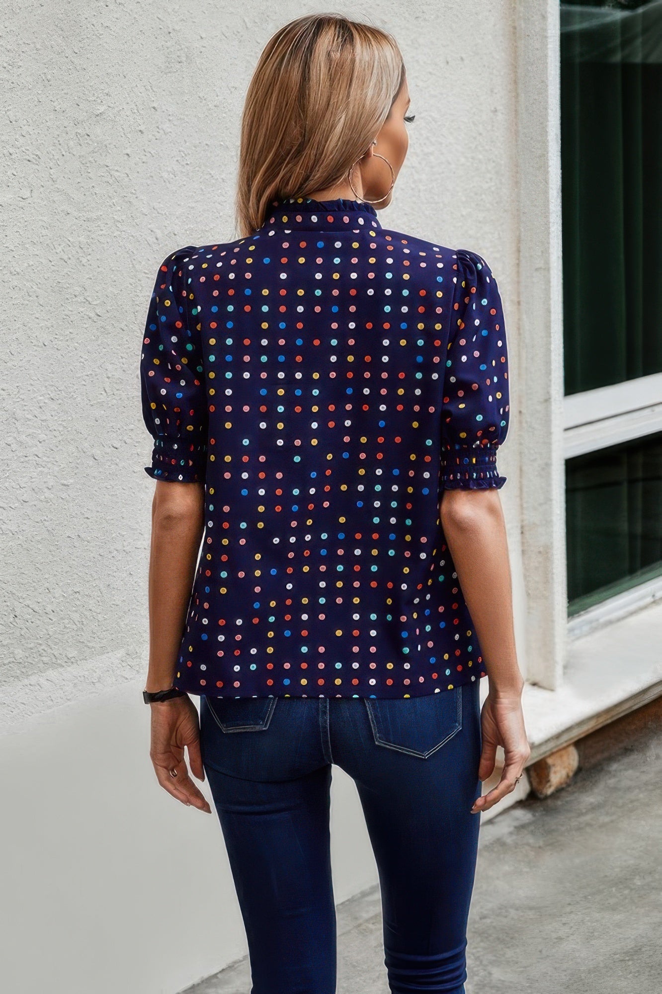 Polka Dot Print Puff Sleeve Loose Shirt - Tigbul's Variety Fashion Shop