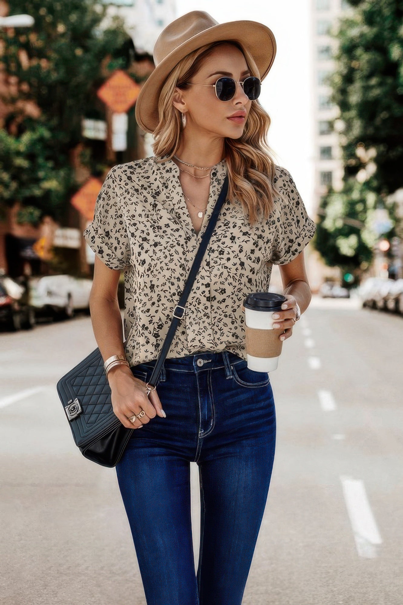 V Neck Floral Print Batwing Sleeve Blouse - Tigbul's Variety Fashion Shop