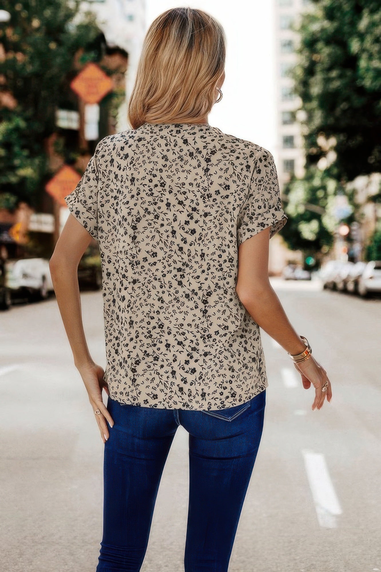 V Neck Floral Print Batwing Sleeve Blouse - Tigbul's Variety Fashion Shop