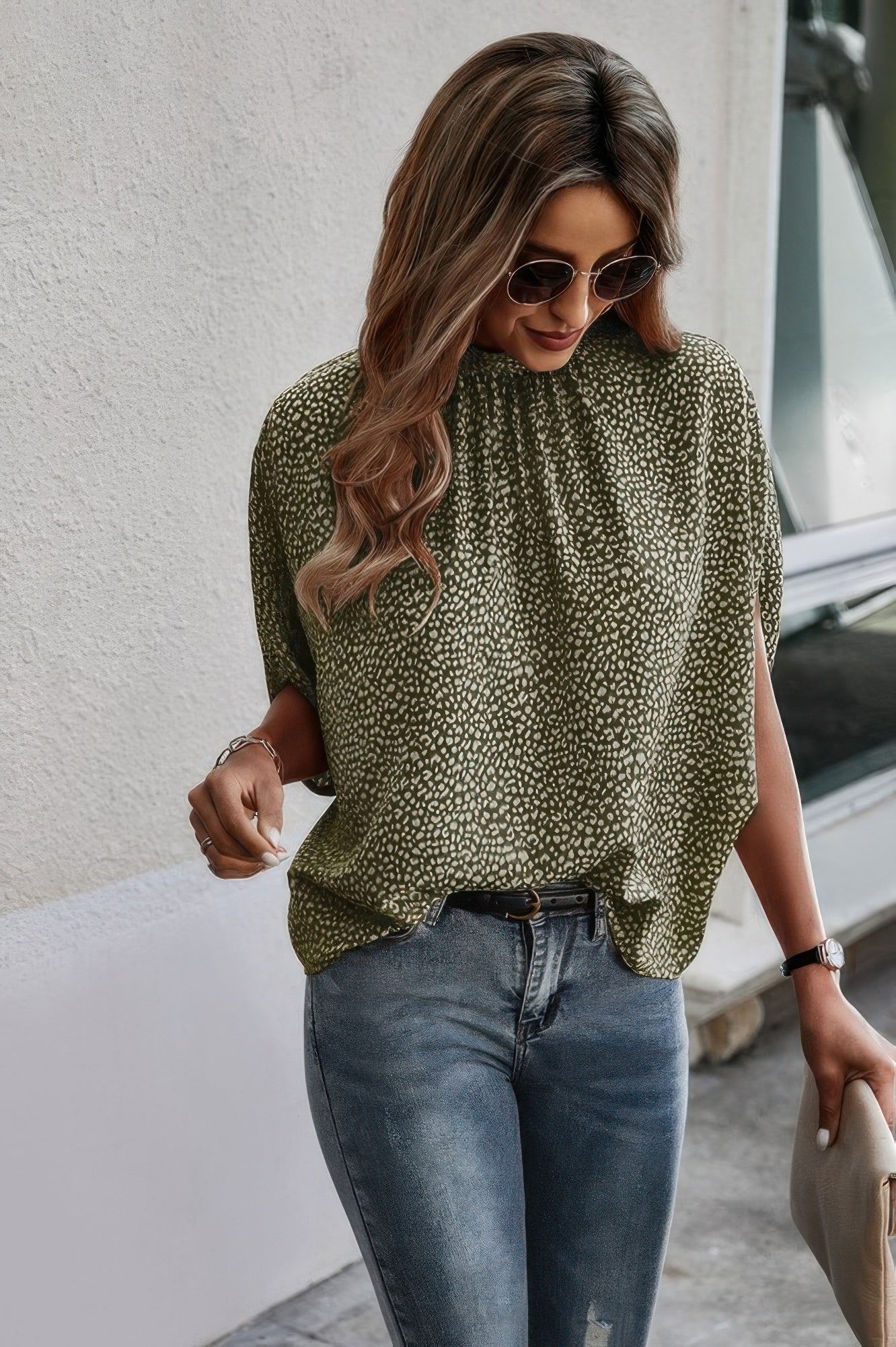Mock Neck Batwing Sleeve Solid Loose Blouse - Tigbul's Variety Fashion Shop
