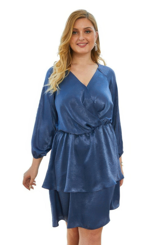 Plus Size Solid V Neck Ruffled Hem Dress - Tigbul's Variety Fashion Shop