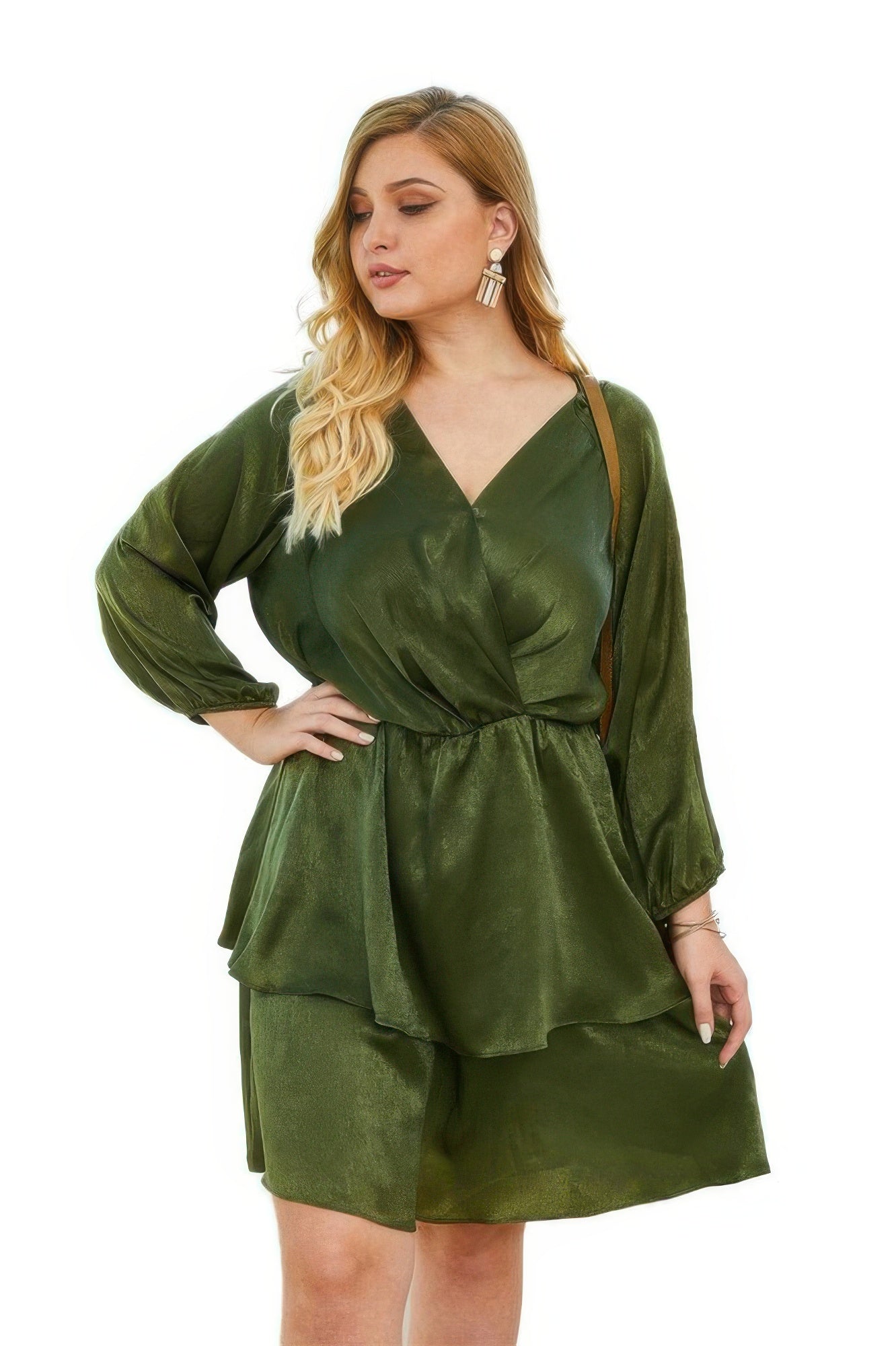 Plus Size Solid V Neck Ruffled Hem Dress - Tigbul's Variety Fashion Shop