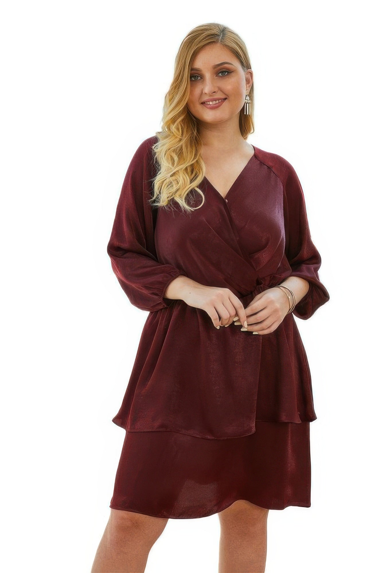Plus Size Solid V Neck Ruffled Hem Dress - Tigbul's Variety Fashion Shop