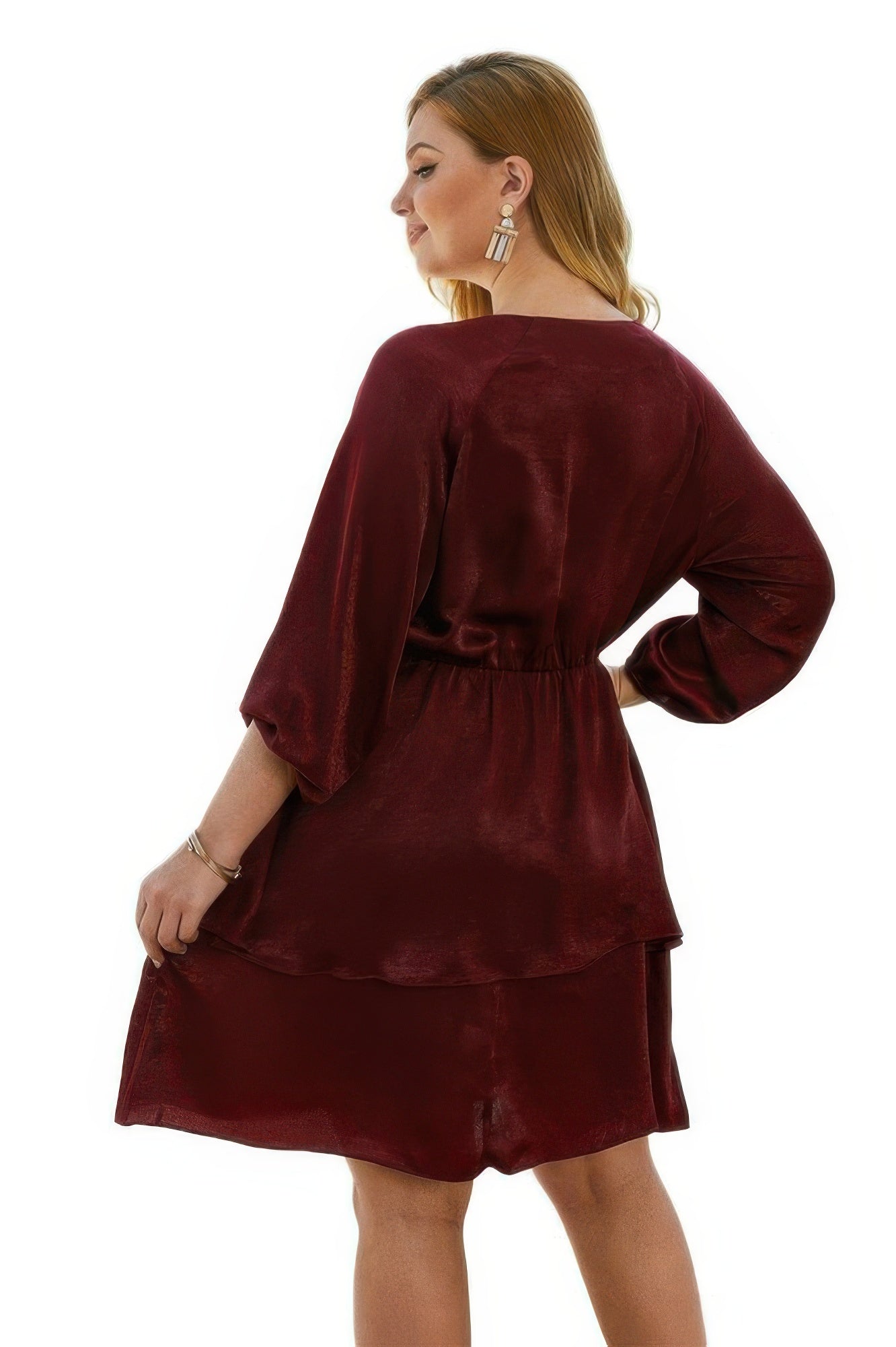 Plus Size Solid V Neck Ruffled Hem Dress - Tigbul's Variety Fashion Shop