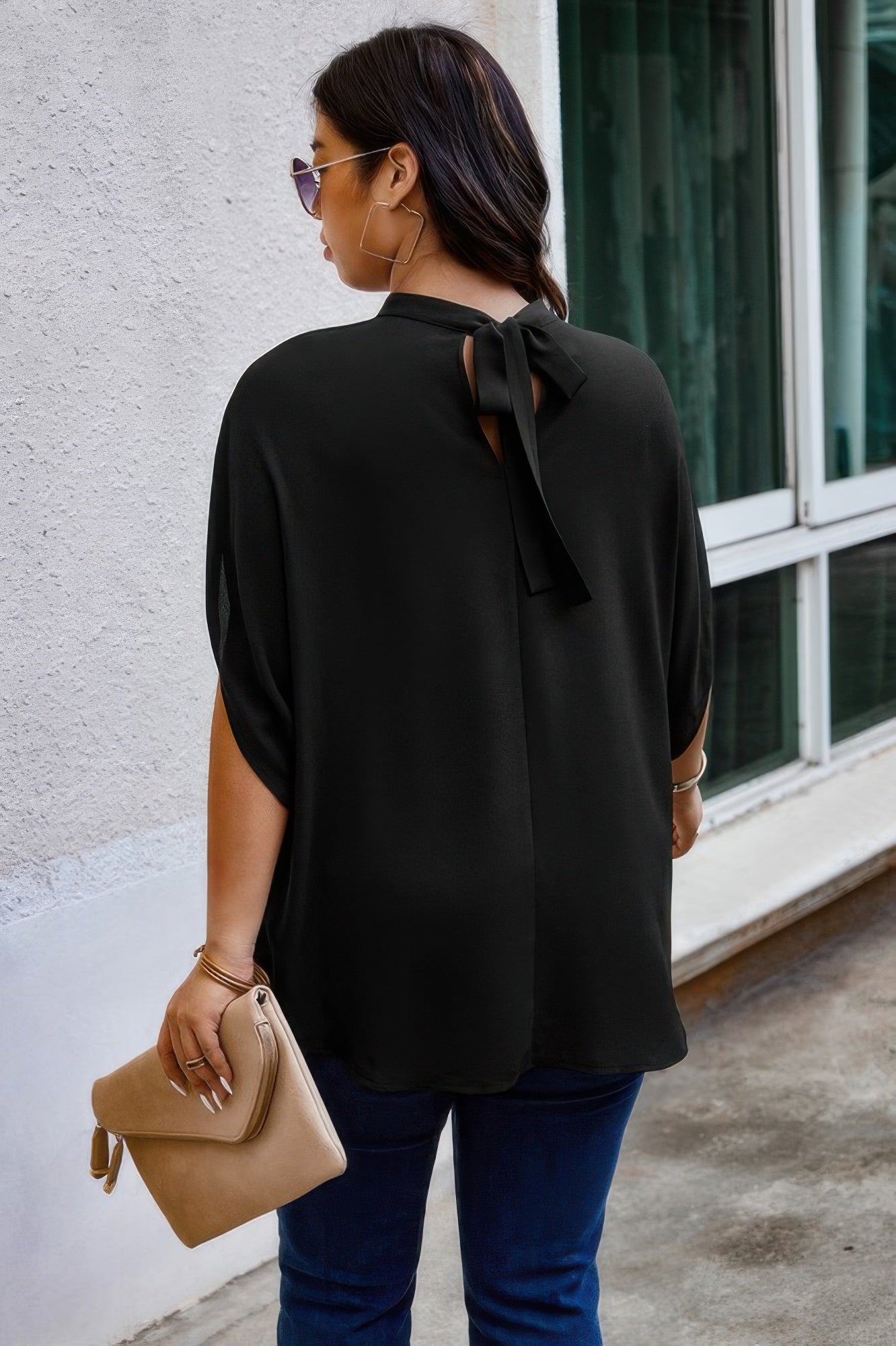 Plus Mock Neck Batwing Sleeve Loose Tunic Top - Tigbul's Variety Fashion Shop
