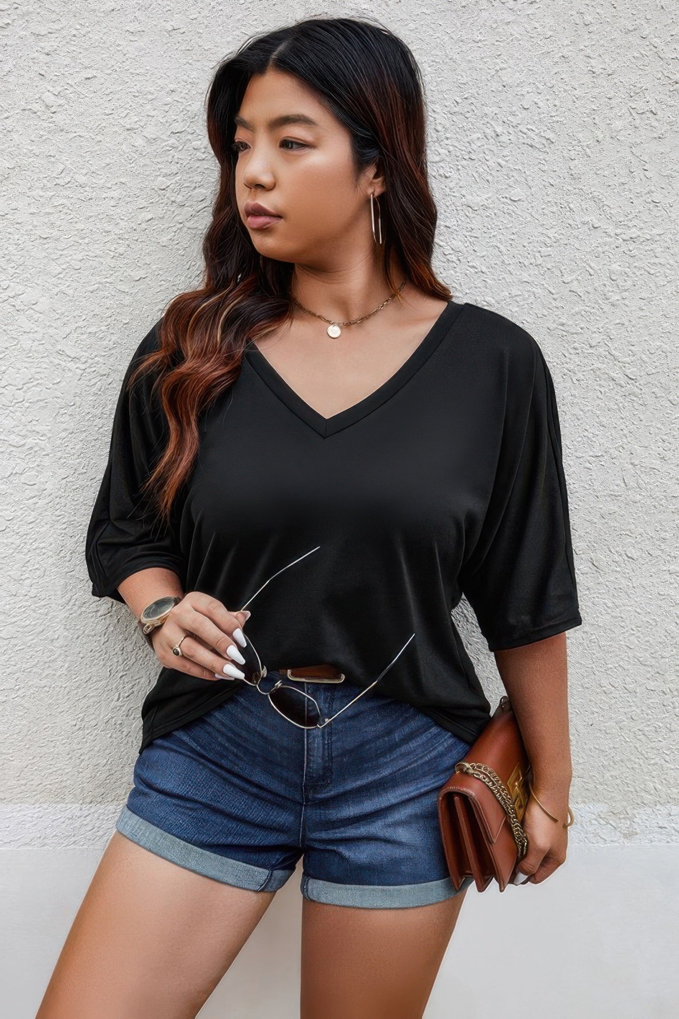 Plus Size Solid Drop Shoulder Short Sleeve Shirt - Tigbul's Variety Fashion Shop