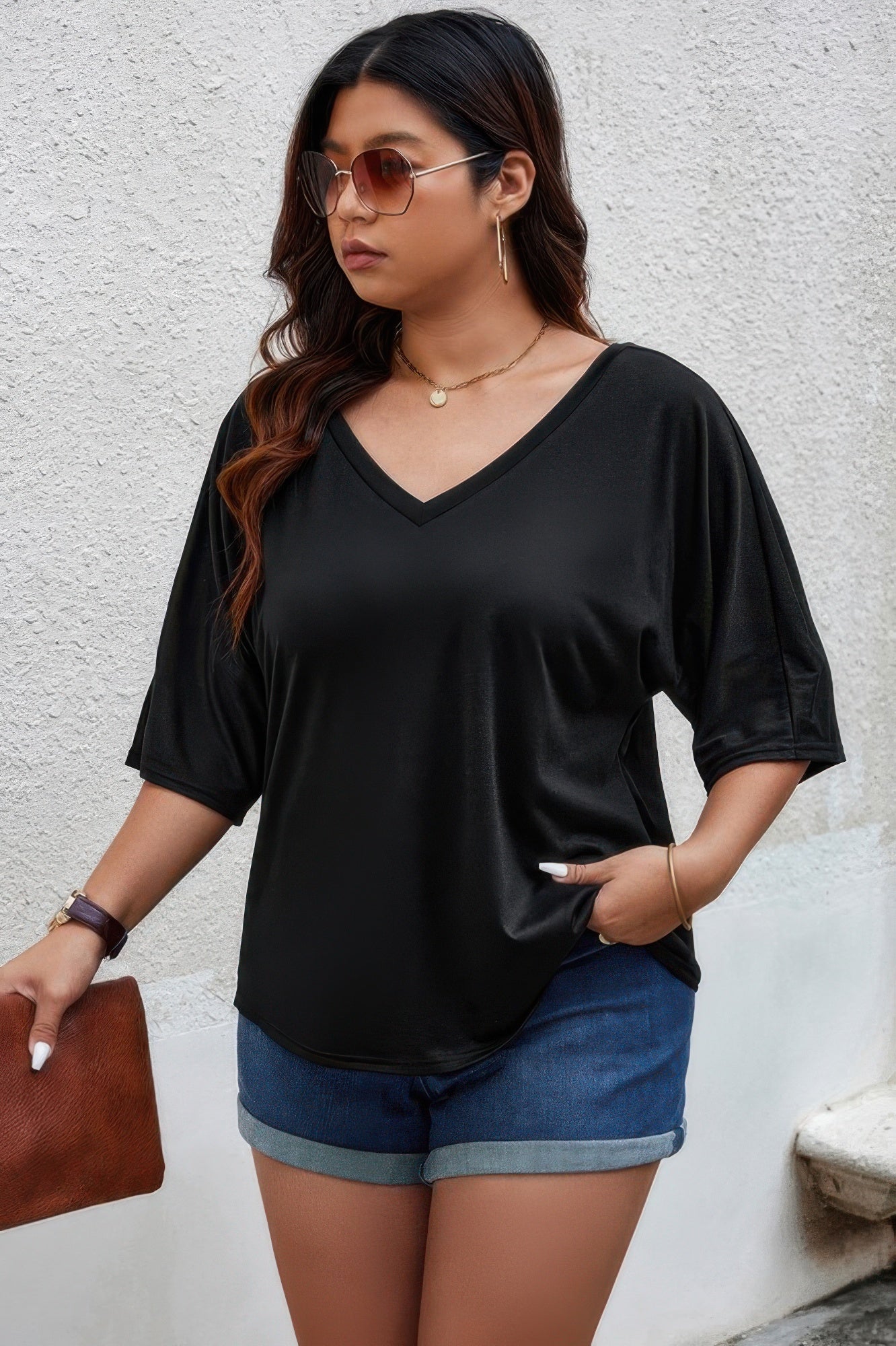 Plus Size Solid Drop Shoulder Short Sleeve Shirt - Tigbul's Variety Fashion Shop