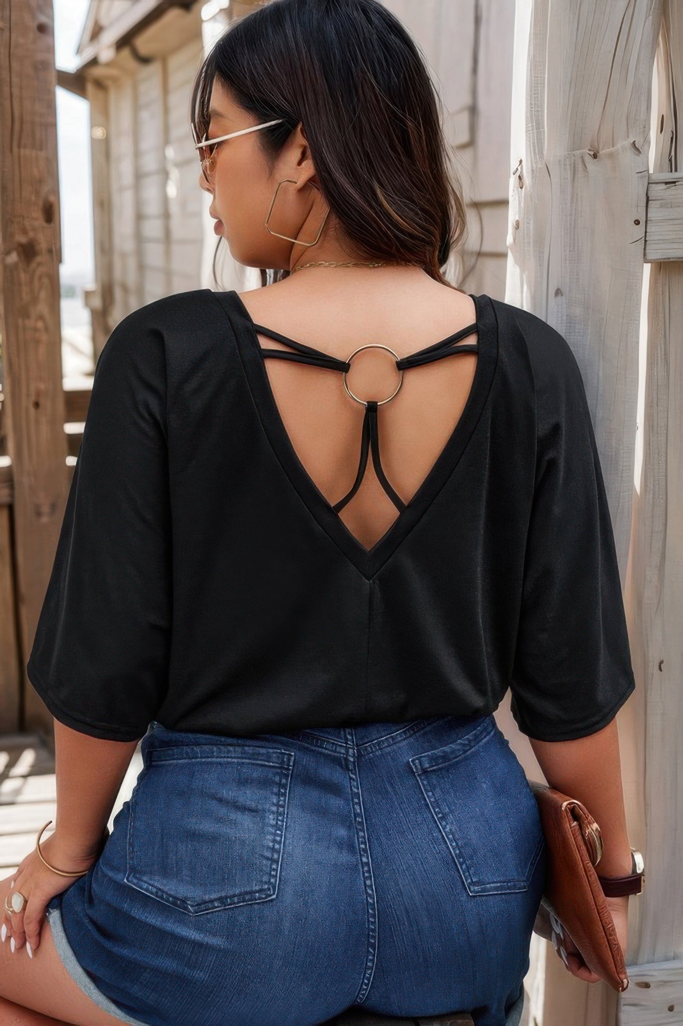 Plus Batwing Short Sleeve Lace V Neck Blouse - Tigbul's Variety Fashion Shop