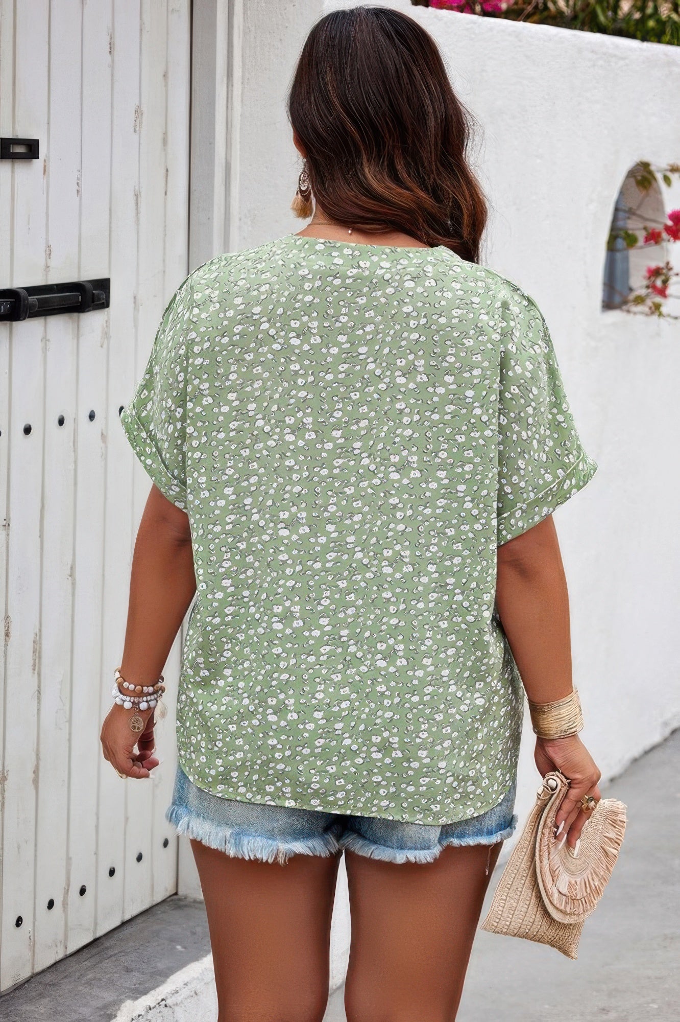 Plus Floral Print V Neck Short Sleeve Loose Blouse - Tigbul's Variety Fashion Shop