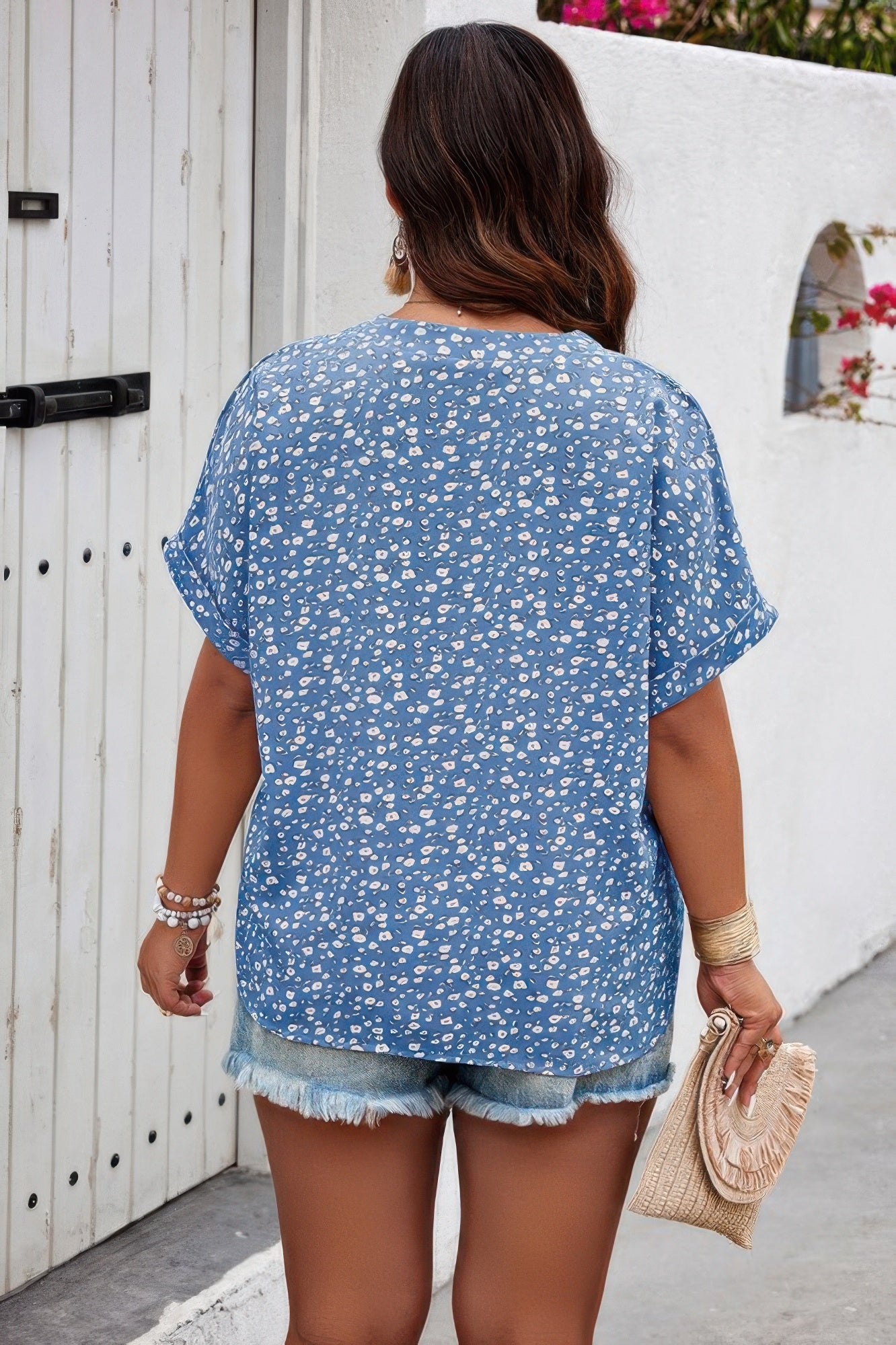 Plus Size Floral Print V Neck Short Sleeve Blouse - Tigbul's Variety Fashion Shop