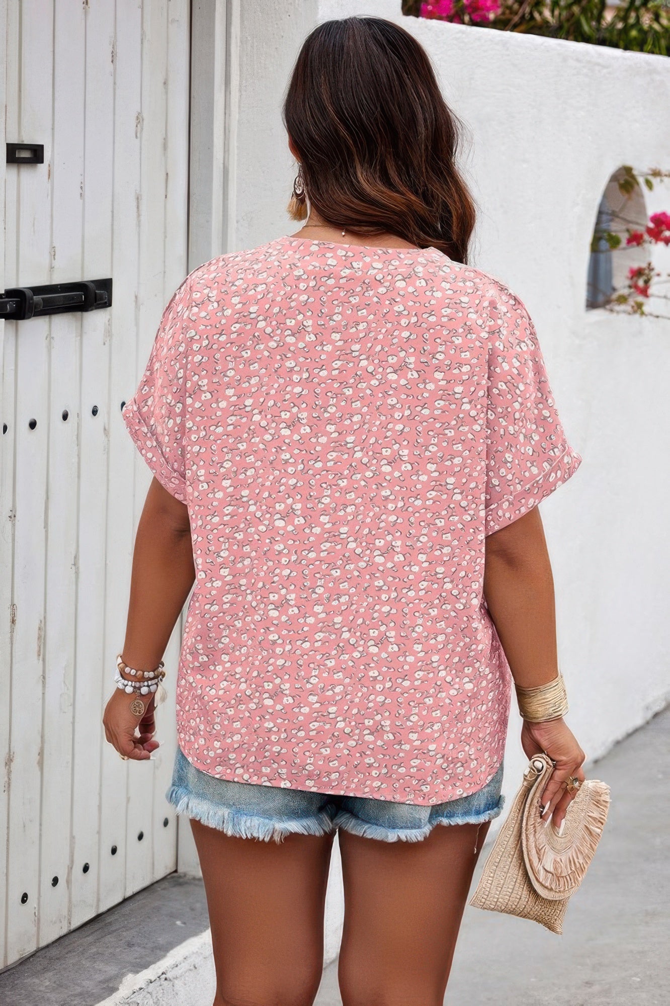 Plus Size Floral Print V Neck Short Sleeve Blouse - Tigbul's Variety Fashion Shop