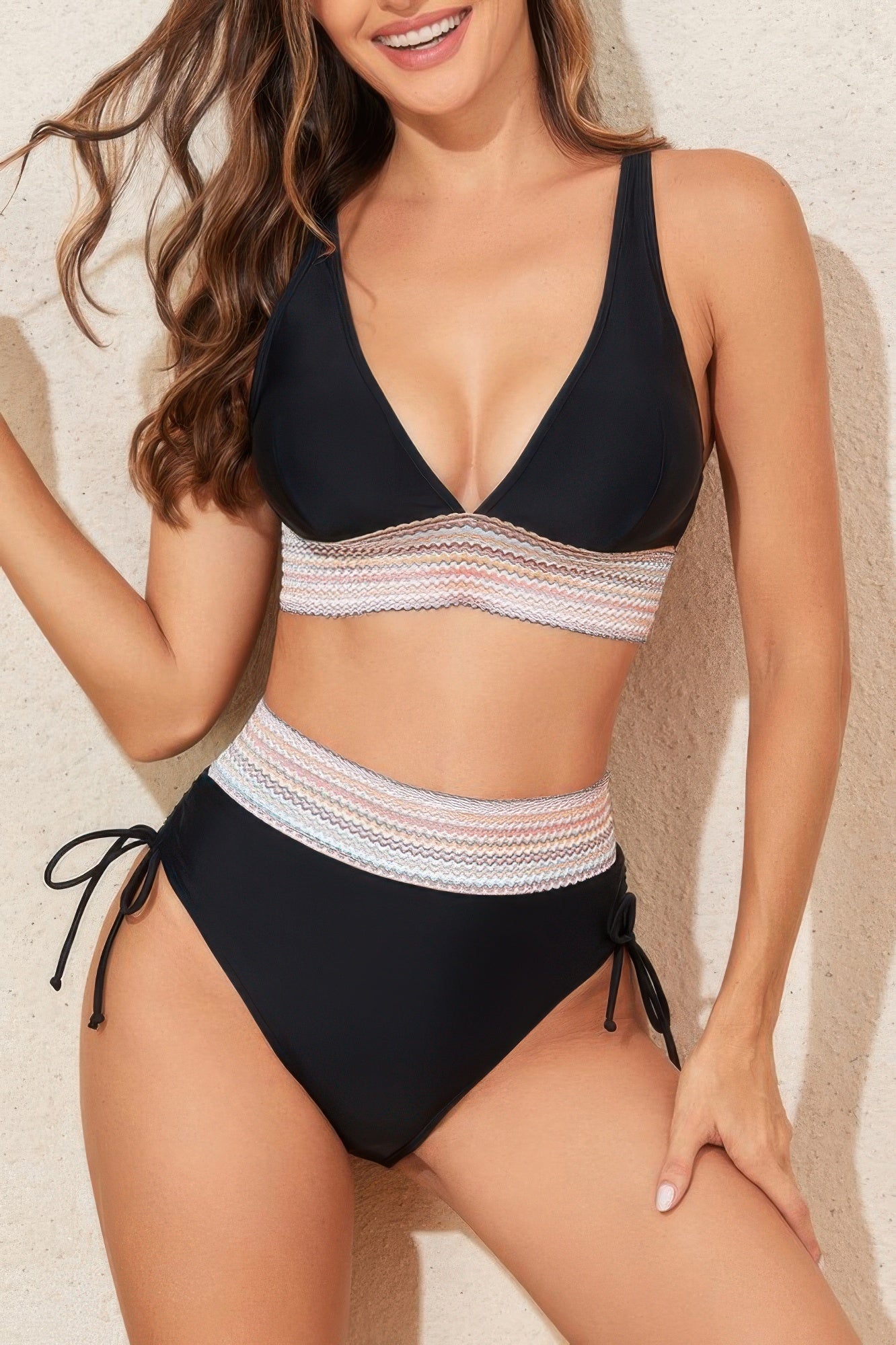 Two Pieces Elastic Wide Waist Band Knot Trimbikini - Tigbul's Variety Fashion Shop