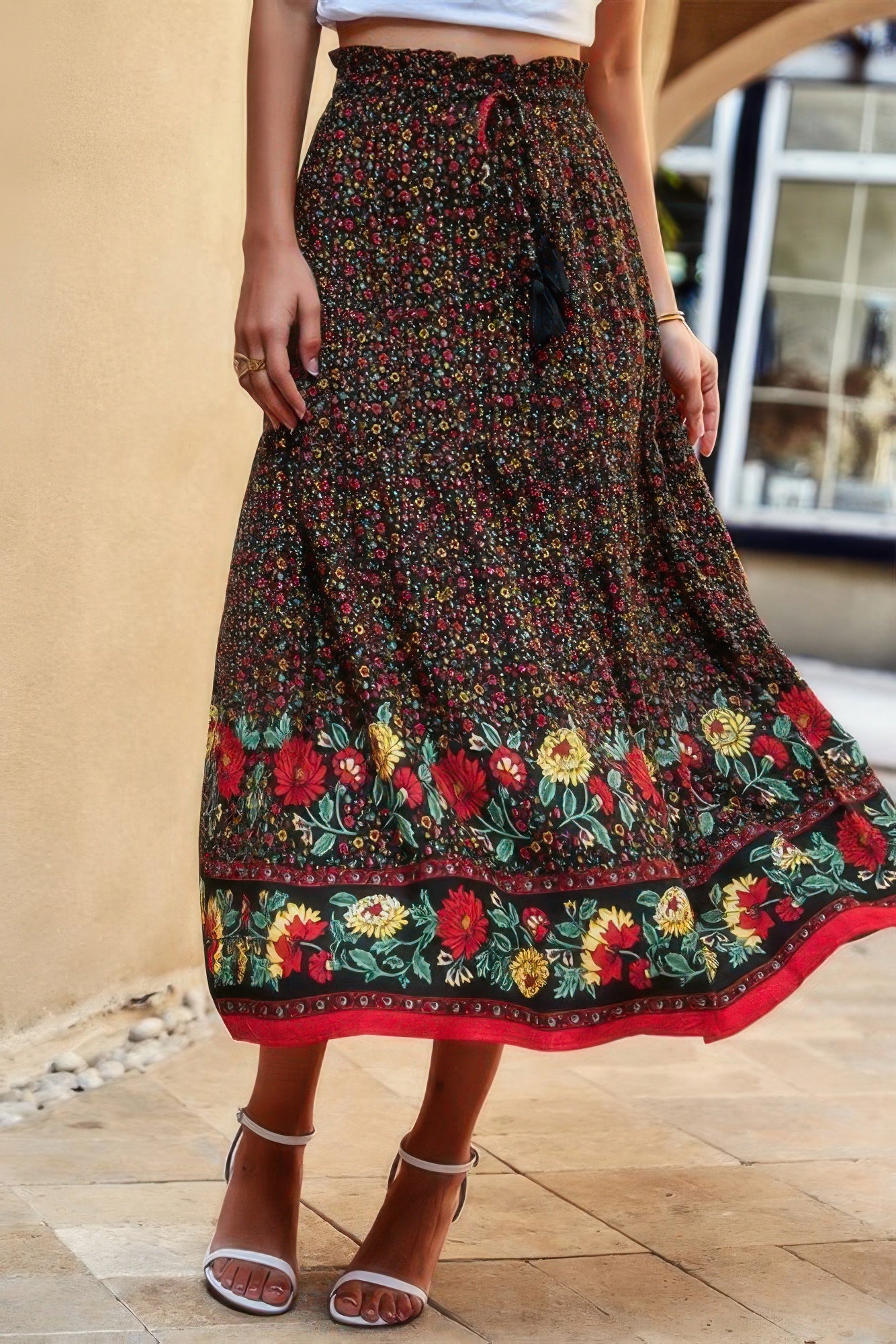 High Rise Drawstring Ruffled Maxi Skirt - Tigbul's Variety Fashion Shop