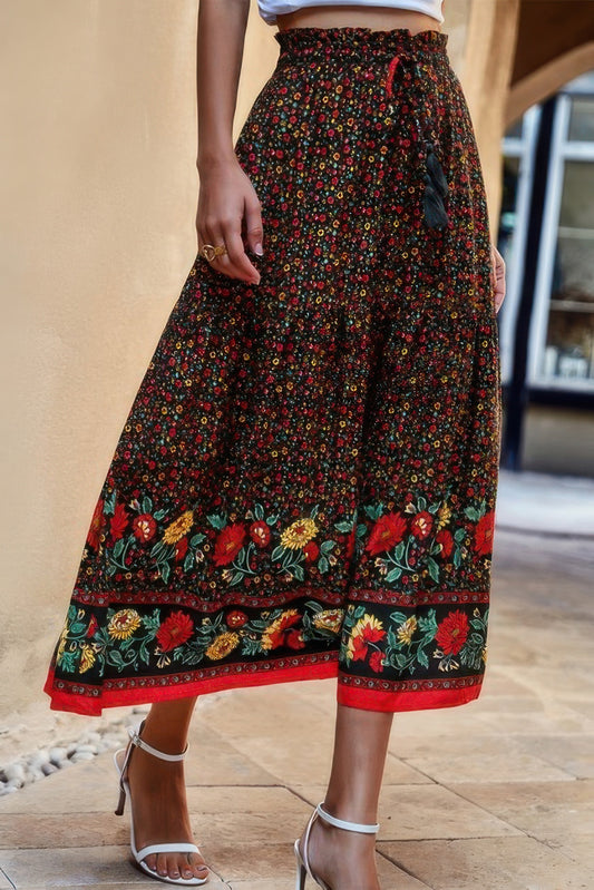 High Rise Drawstring Ruffled Maxi Skirt - Tigbul's Variety Fashion Shop