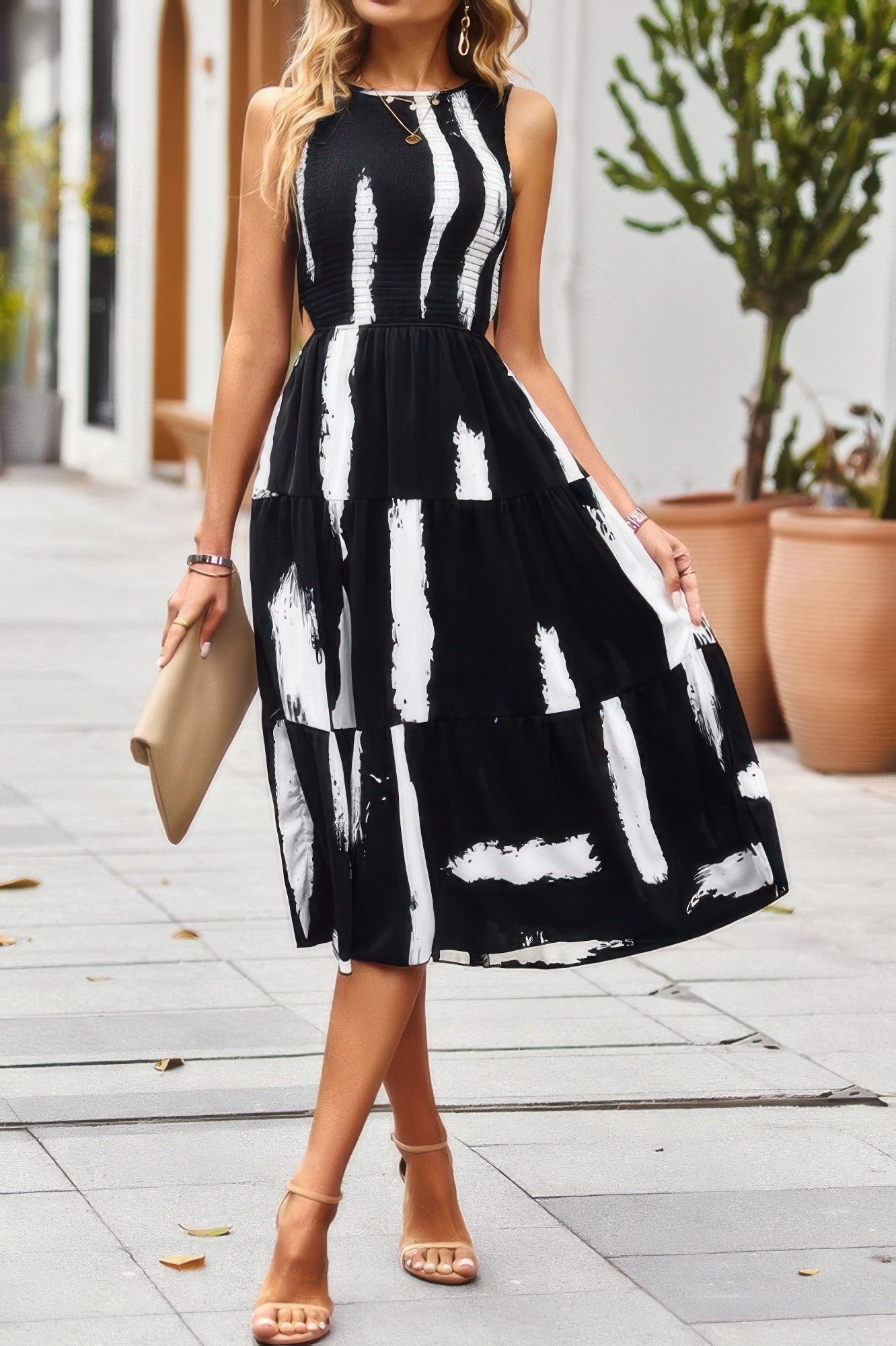 Cut Out Ruched Fit Sleeveless Ruffle Dress - Tigbul's Variety Fashion Shop
