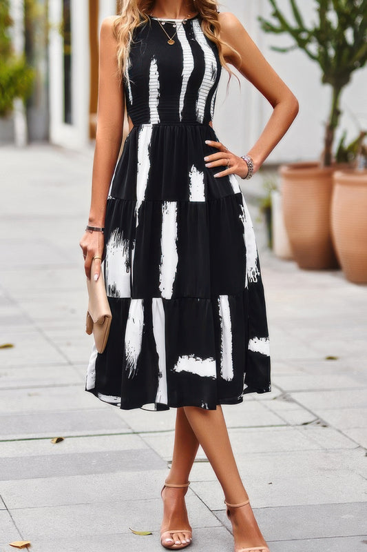 Cut Out Ruched Fit Sleeveless Ruffle Dress - Tigbul's Variety Fashion Shop