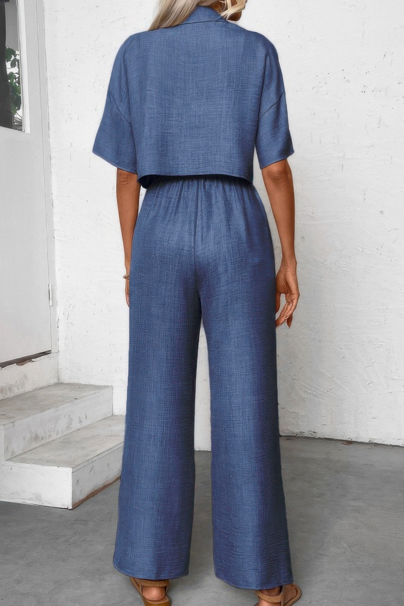 Drop Shoulder Tie Front Wide Leg Pant Set - Tigbul's Variety Fashion Shop