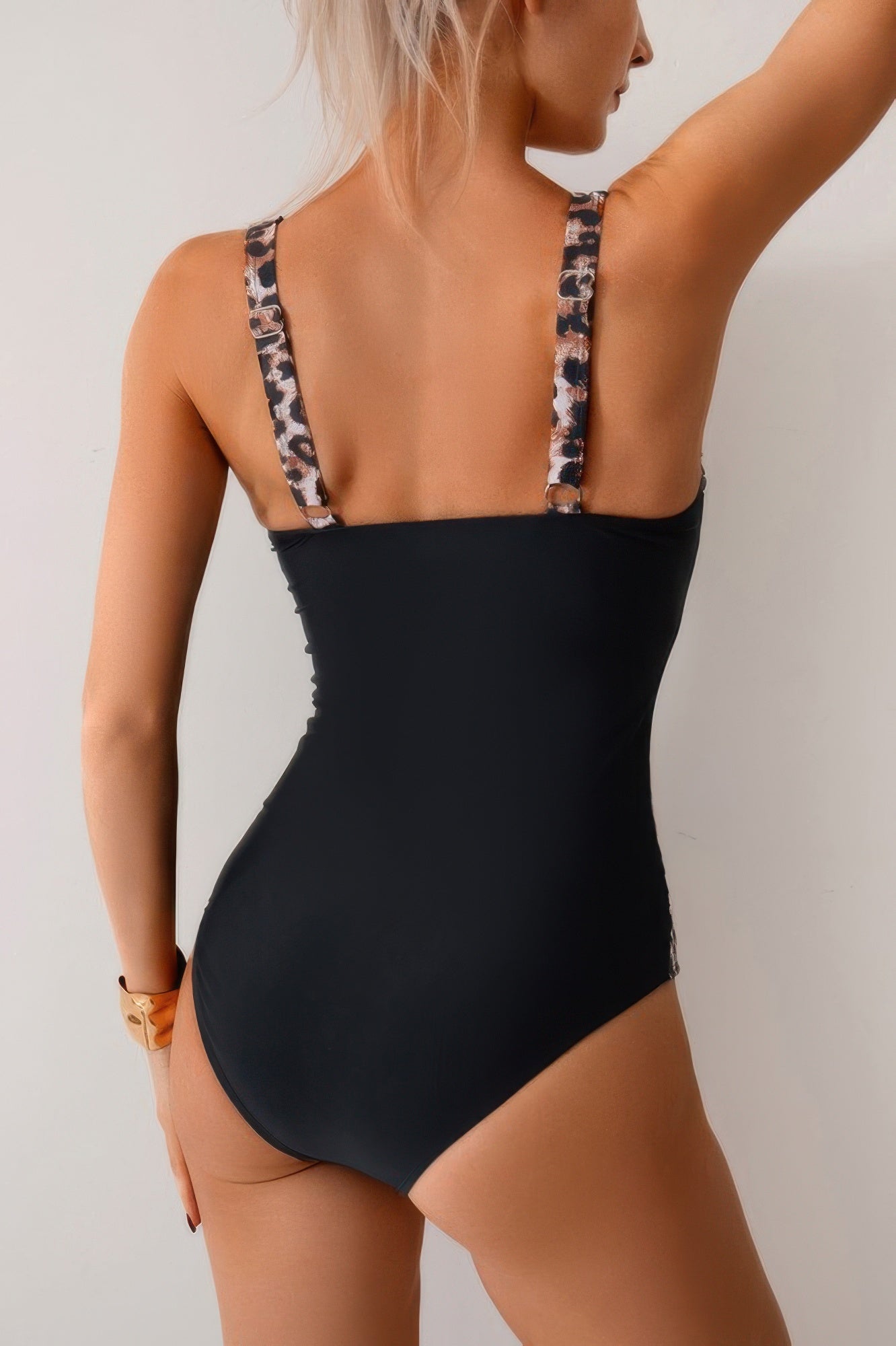 Print Colorblock Spliced Halter One Piece Swimsuit - Tigbul's Variety Fashion Shop