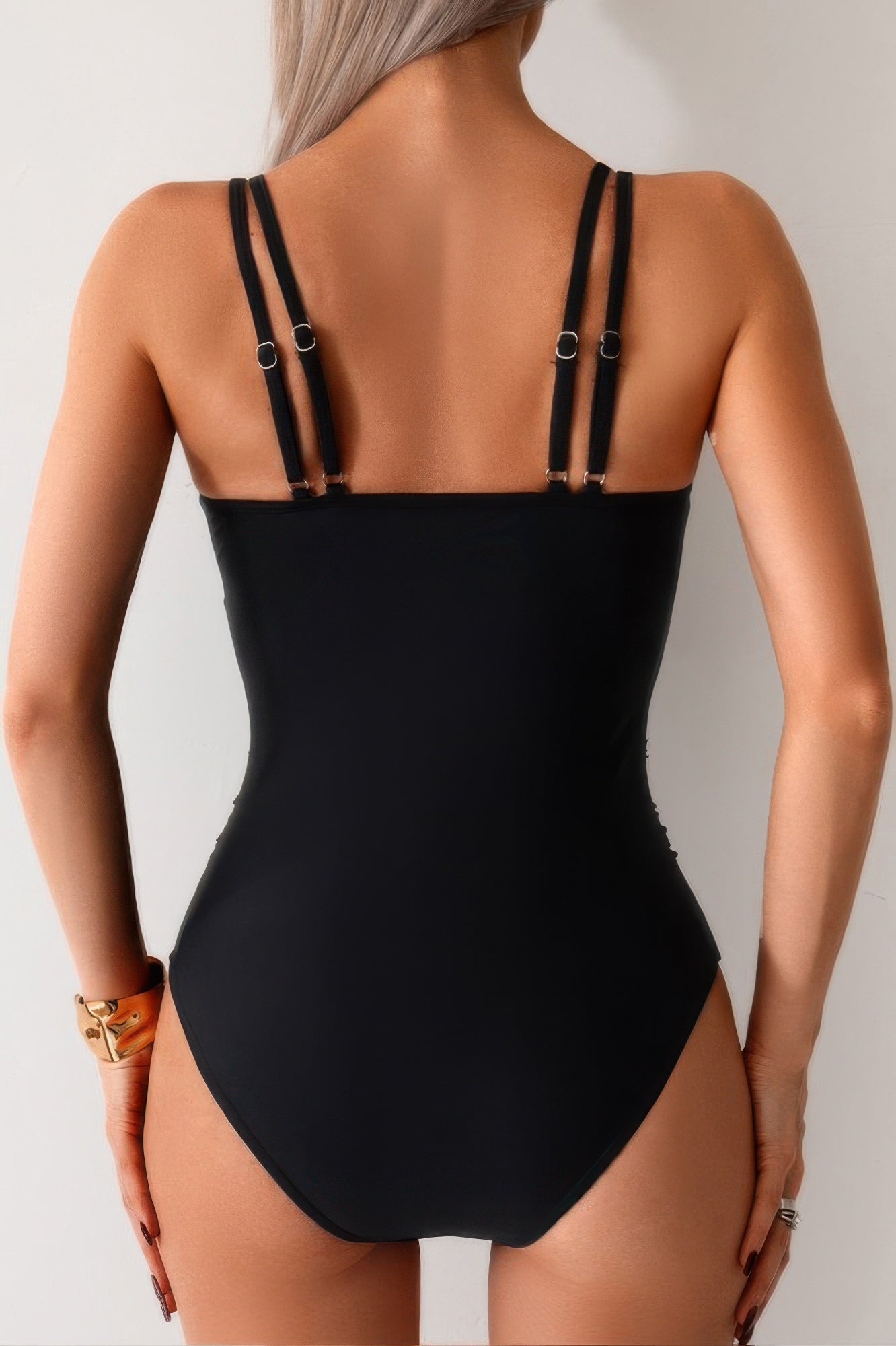 Solid Square Beck Double Strap Mesh Swimsuit - Tigbul's Variety Fashion Shop