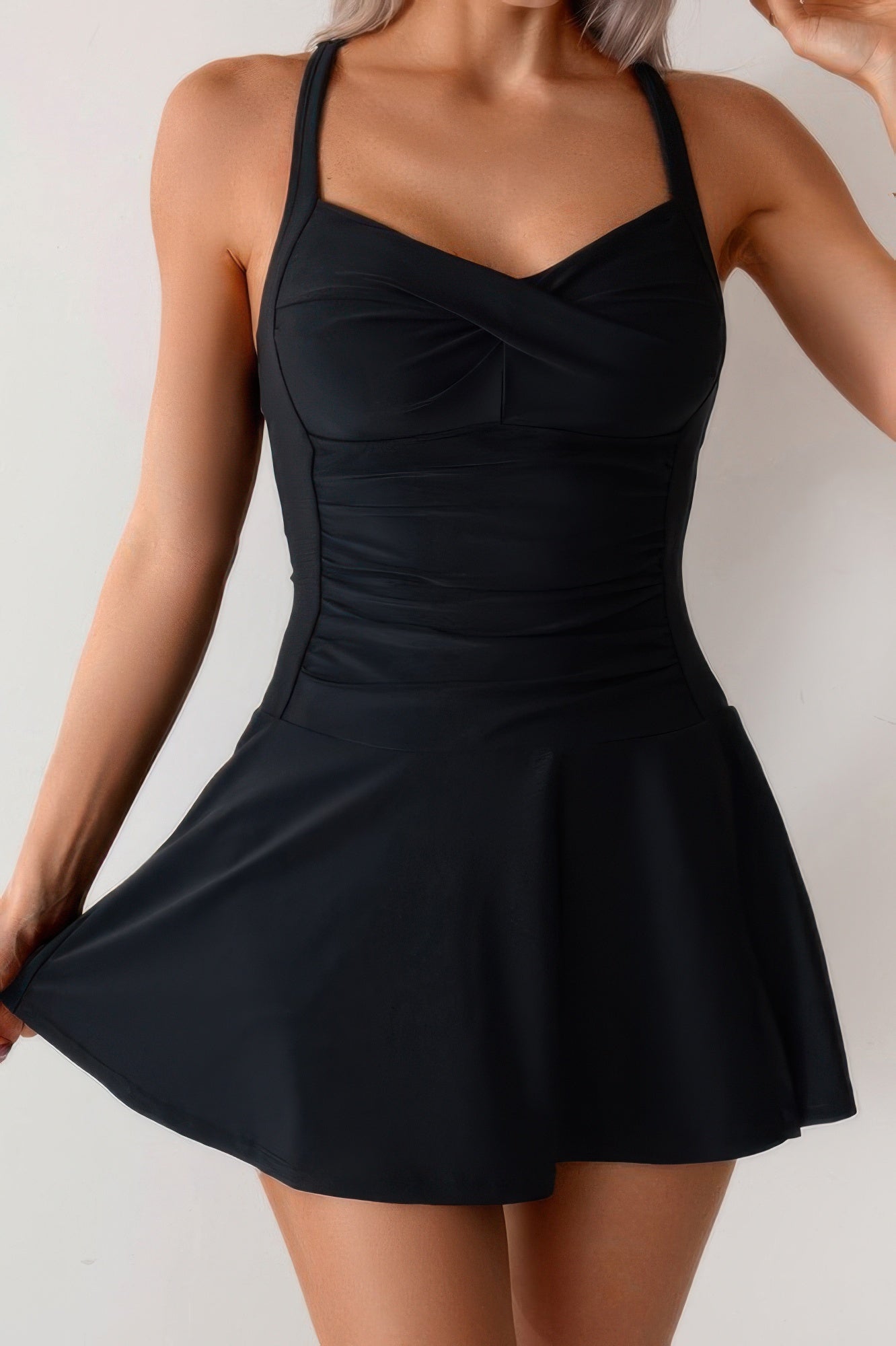 One Piece Ruched Crossover Sleeveless Swimsuit - Tigbul's Variety Fashion Shop