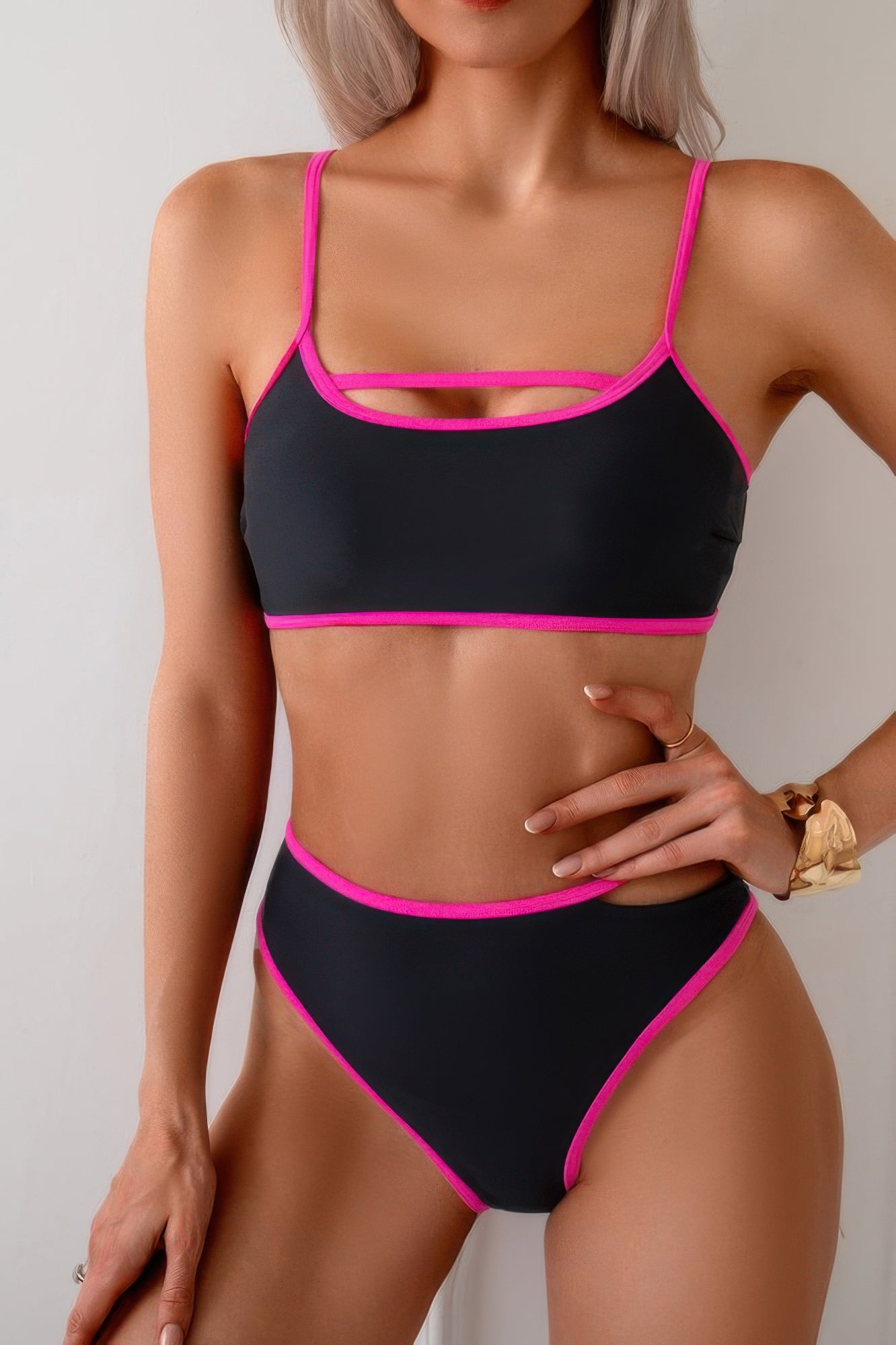 Square Neck Cut Out Two Pieces Bikini - Tigbul's Variety Fashion Shop