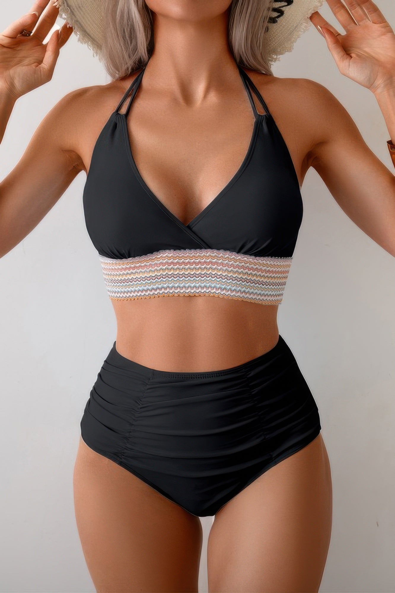 Two Pieces Elastic Band Halter Ruched Bikini - Tigbul's Variety Fashion Shop