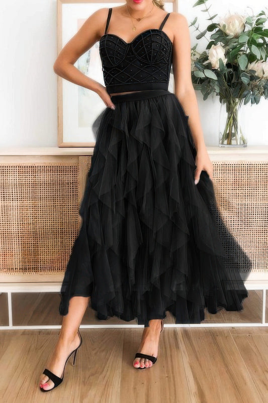 A Line Long Tulle Tiered Skirts - Tigbul's Variety Fashion Shop