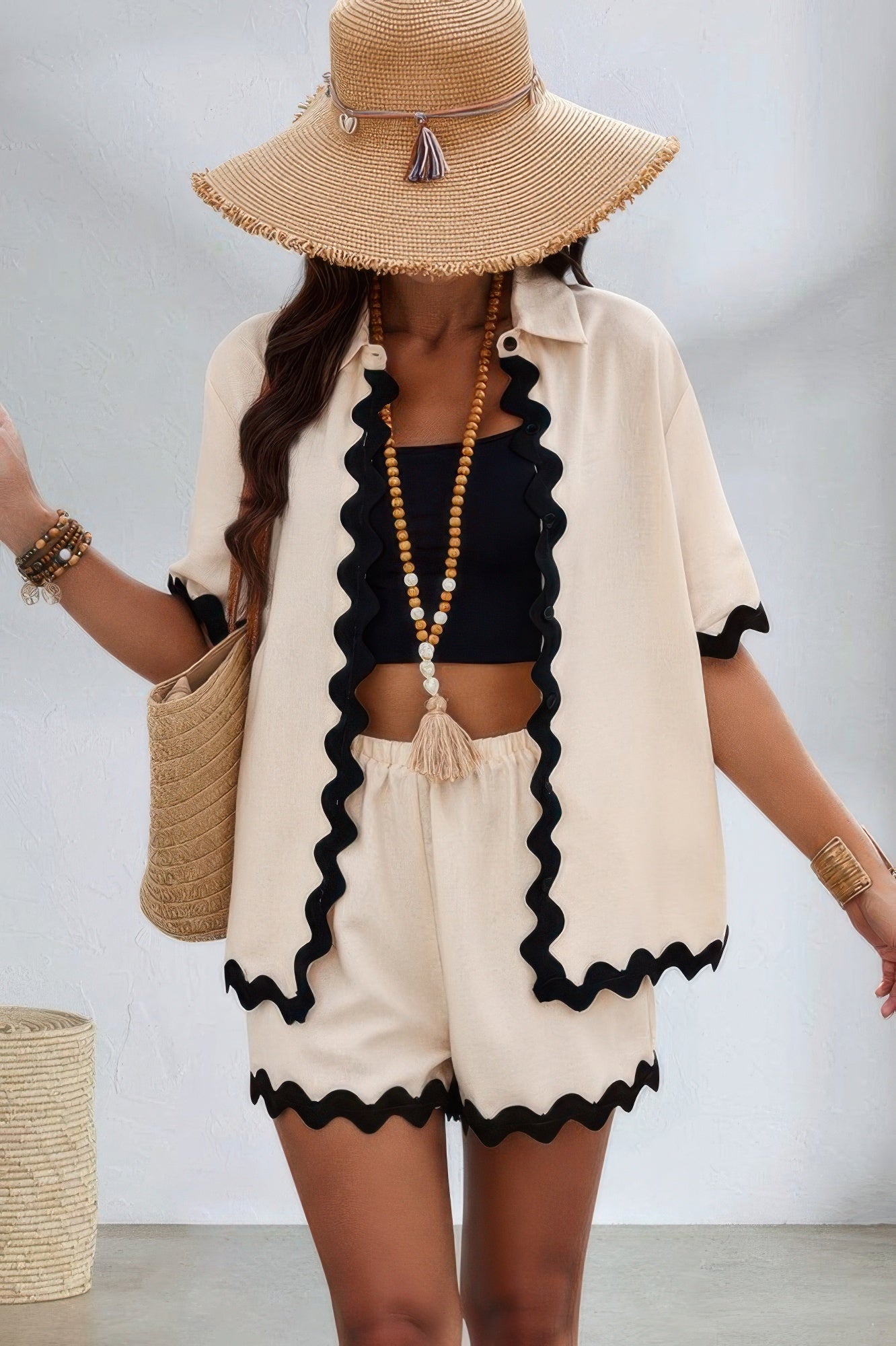 Color Block Two Pieces Button Blouse Sets - Tigbul's Variety Fashion Shop
