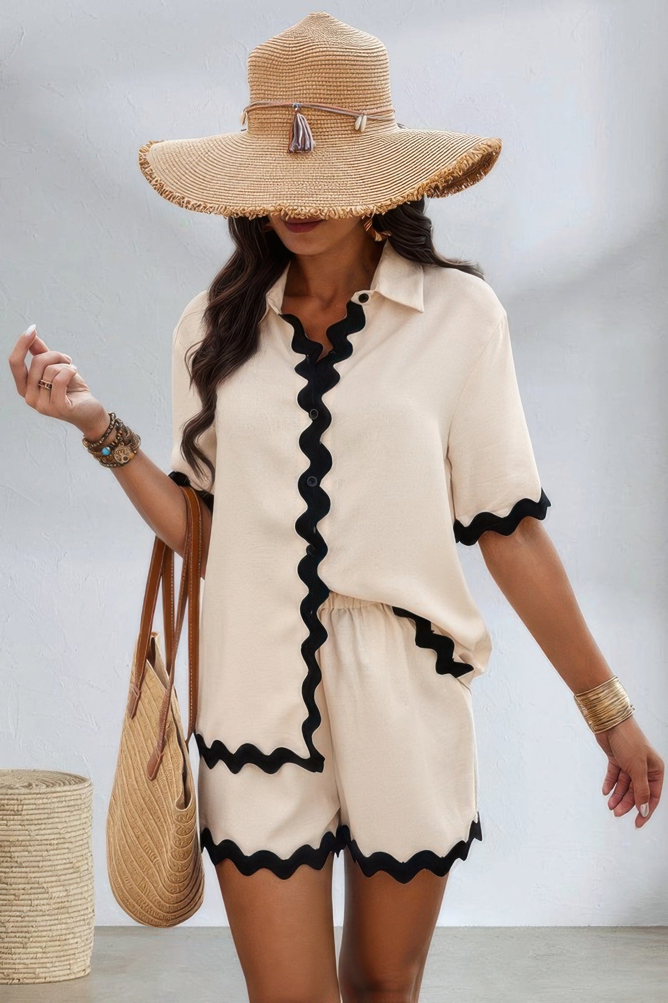 Color Block Two Pieces Button Blouse Sets - Tigbul's Variety Fashion Shop