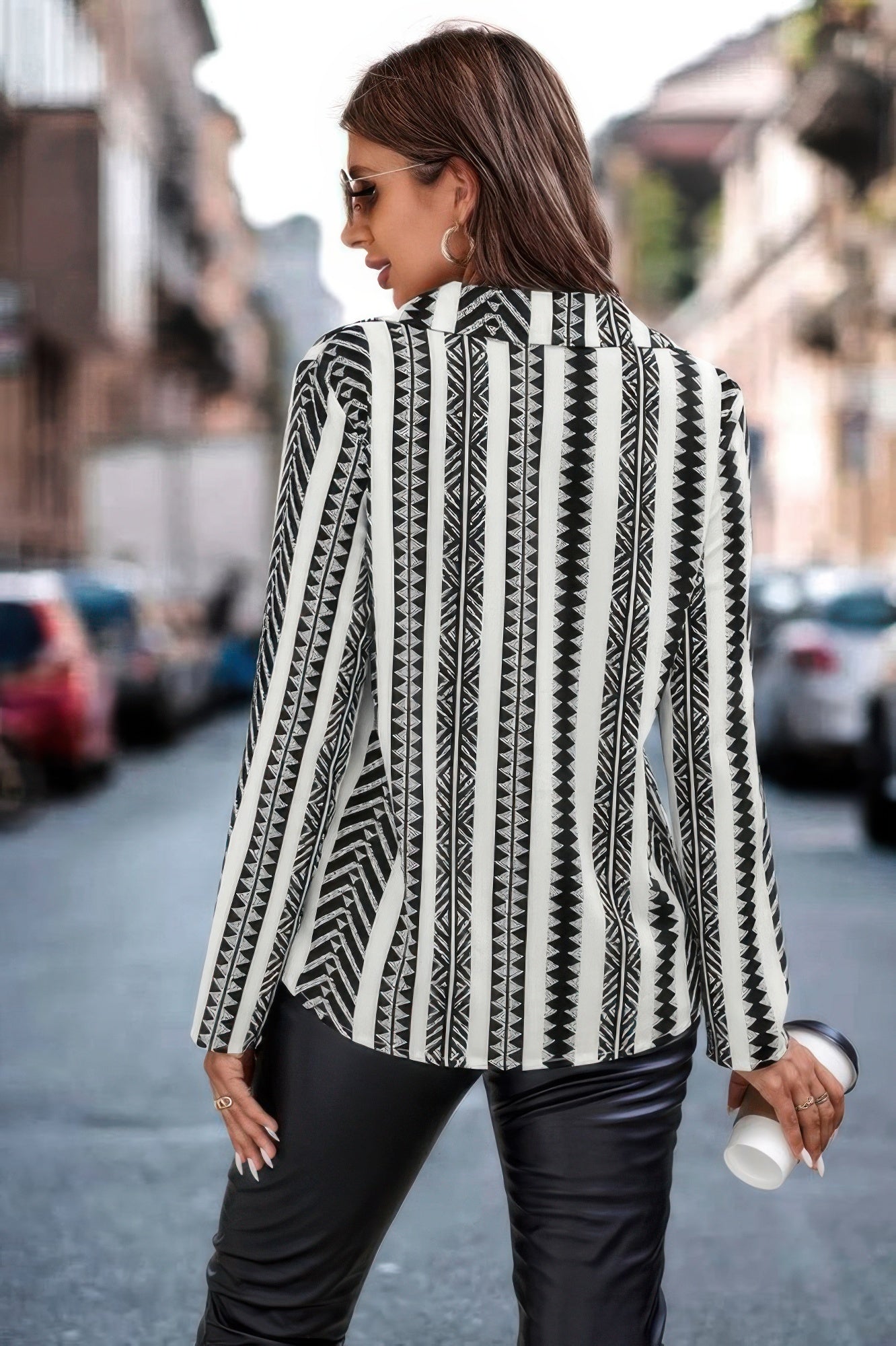 Allover Print Button Pocket Front Open Blouse - Tigbul's Variety Fashion Shop