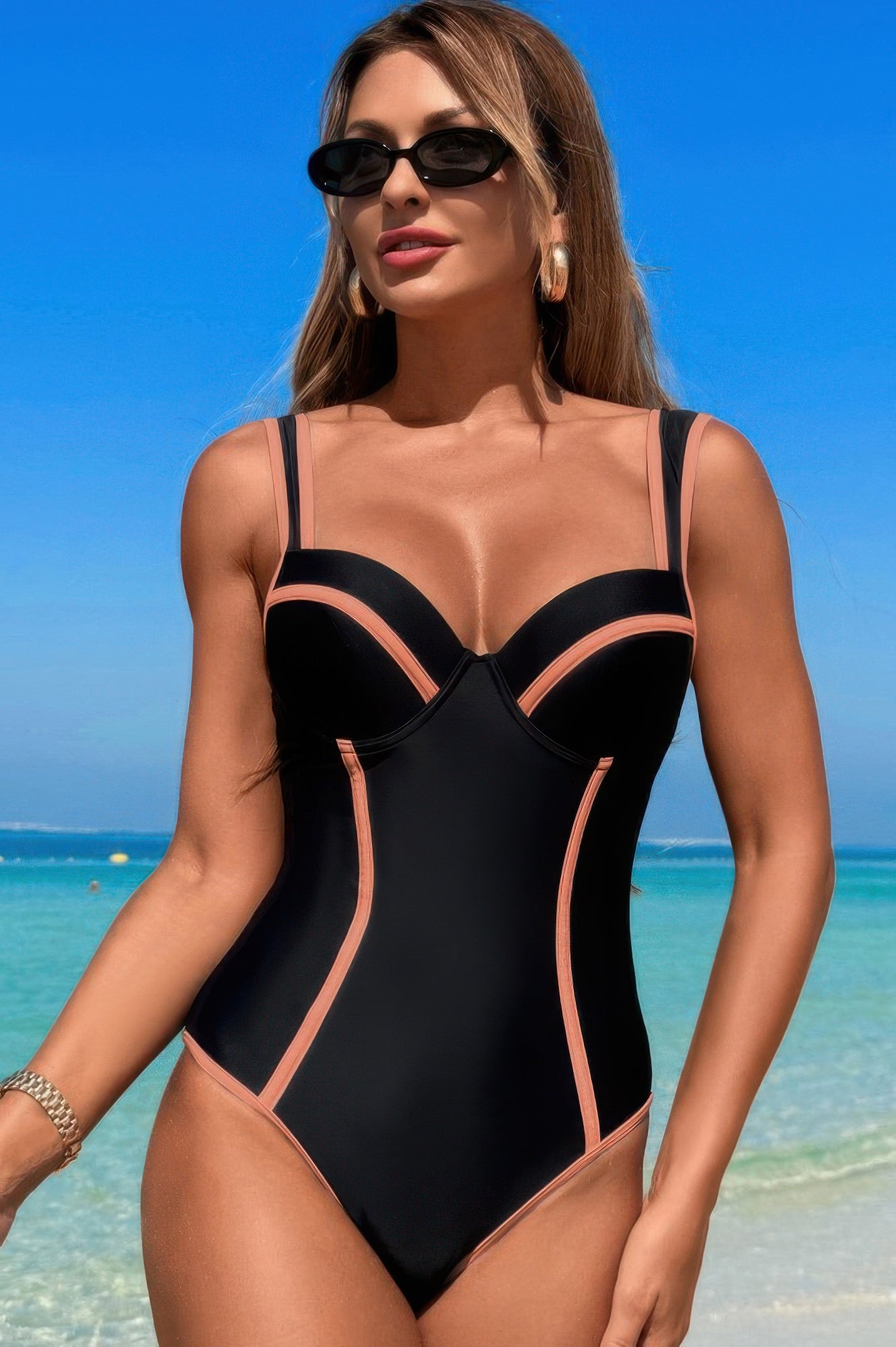 Stripe Sweetheart Neckline One Piece Swimsuit - Tigbul's Variety Fashion Shop