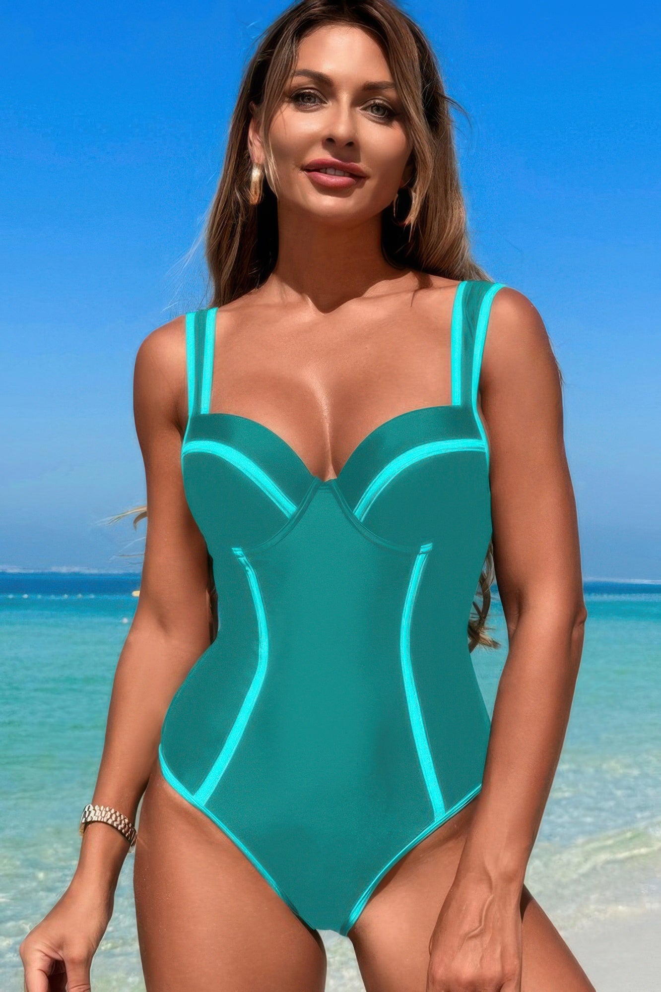 Stripe Sweetheart Neckline One Piece Swimsuit - Tigbul's Variety Fashion Shop
