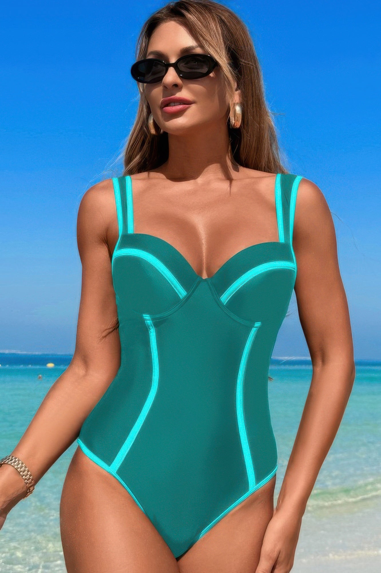 Stripe Sweetheart Neckline One Piece Swimsuit - Tigbul's Variety Fashion Shop