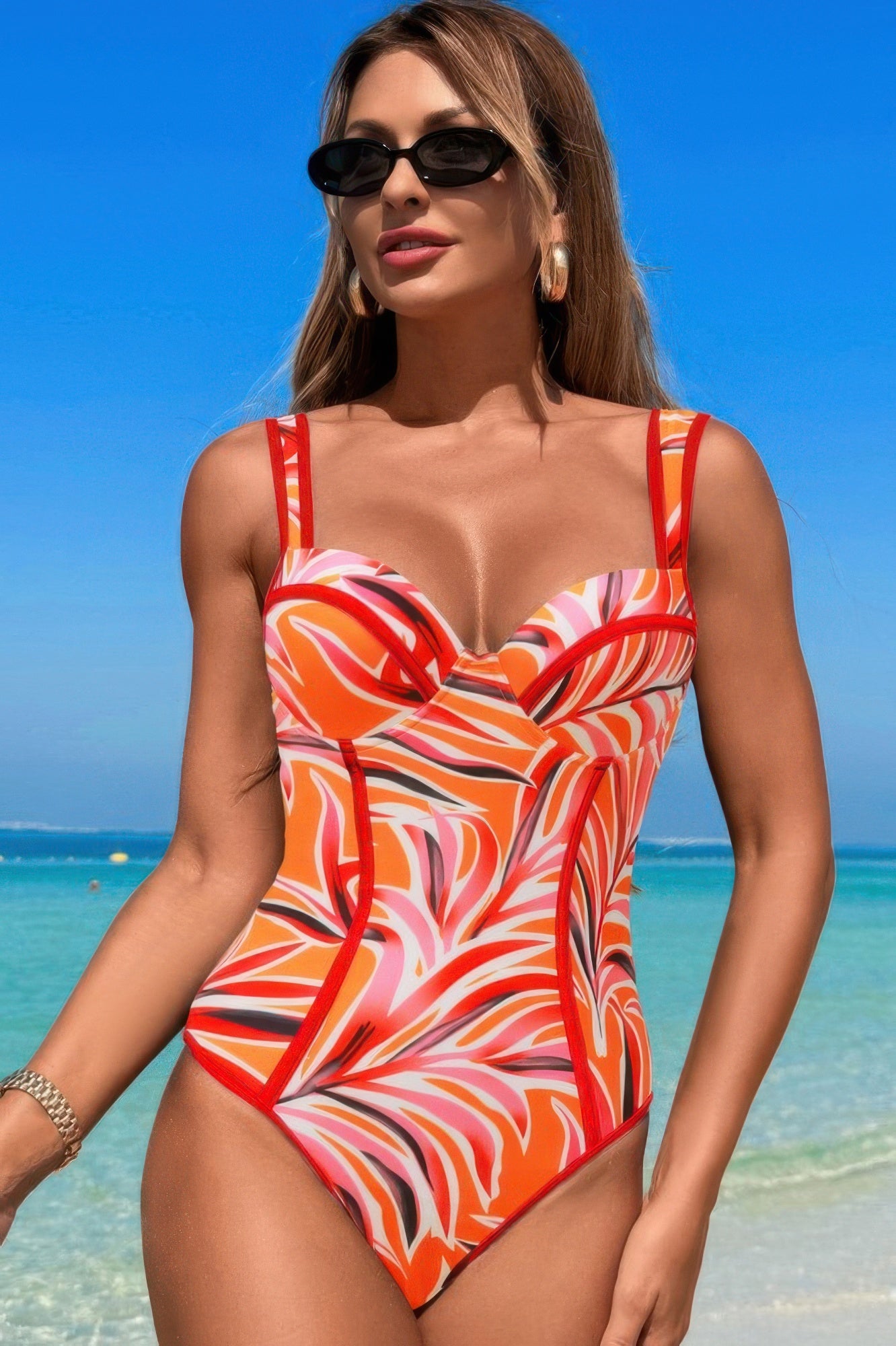 Stripe Sweetheart Neckline One Piece Swimsuit - Tigbul's Variety Fashion Shop