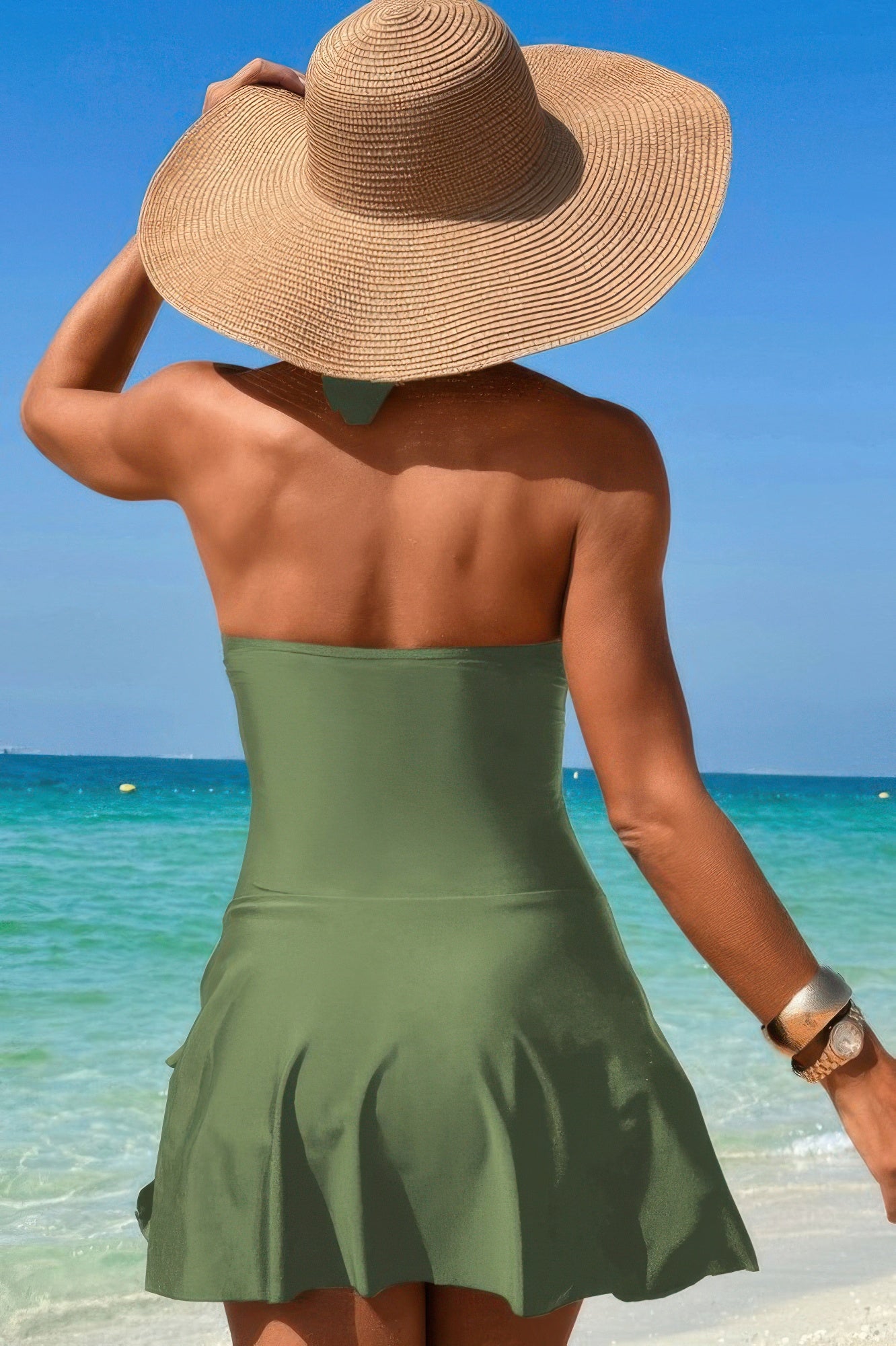 Halter Neck Twisted Tie Knot Front Dress Swimsuit - Tigbul's Variety Fashion Shop