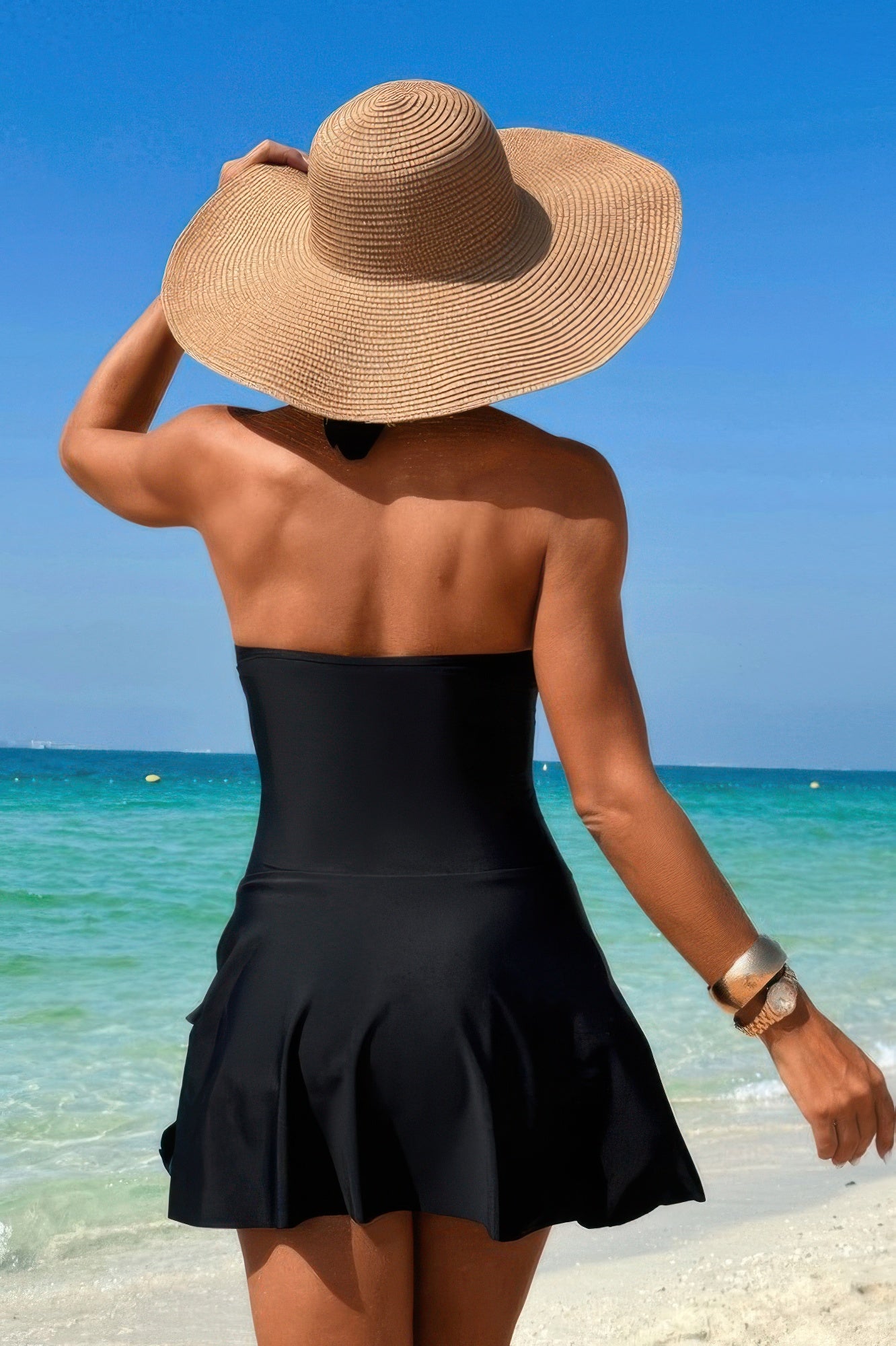 Halter Neck Twisted Tie Knot Front Dress Swimsuit - Tigbul's Variety Fashion Shop