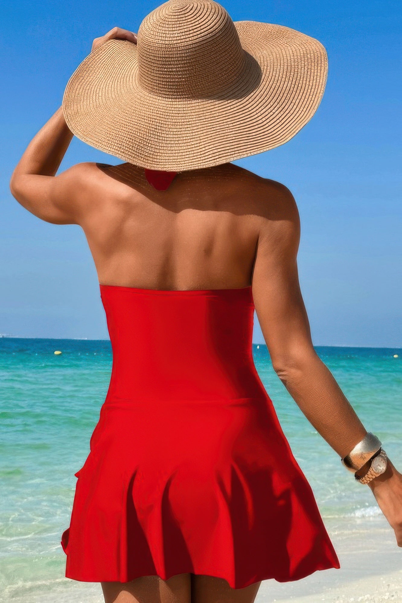 Halter Neck Twisted Tie Knot Front Dress Swimsuit - Tigbul's Variety Fashion Shop