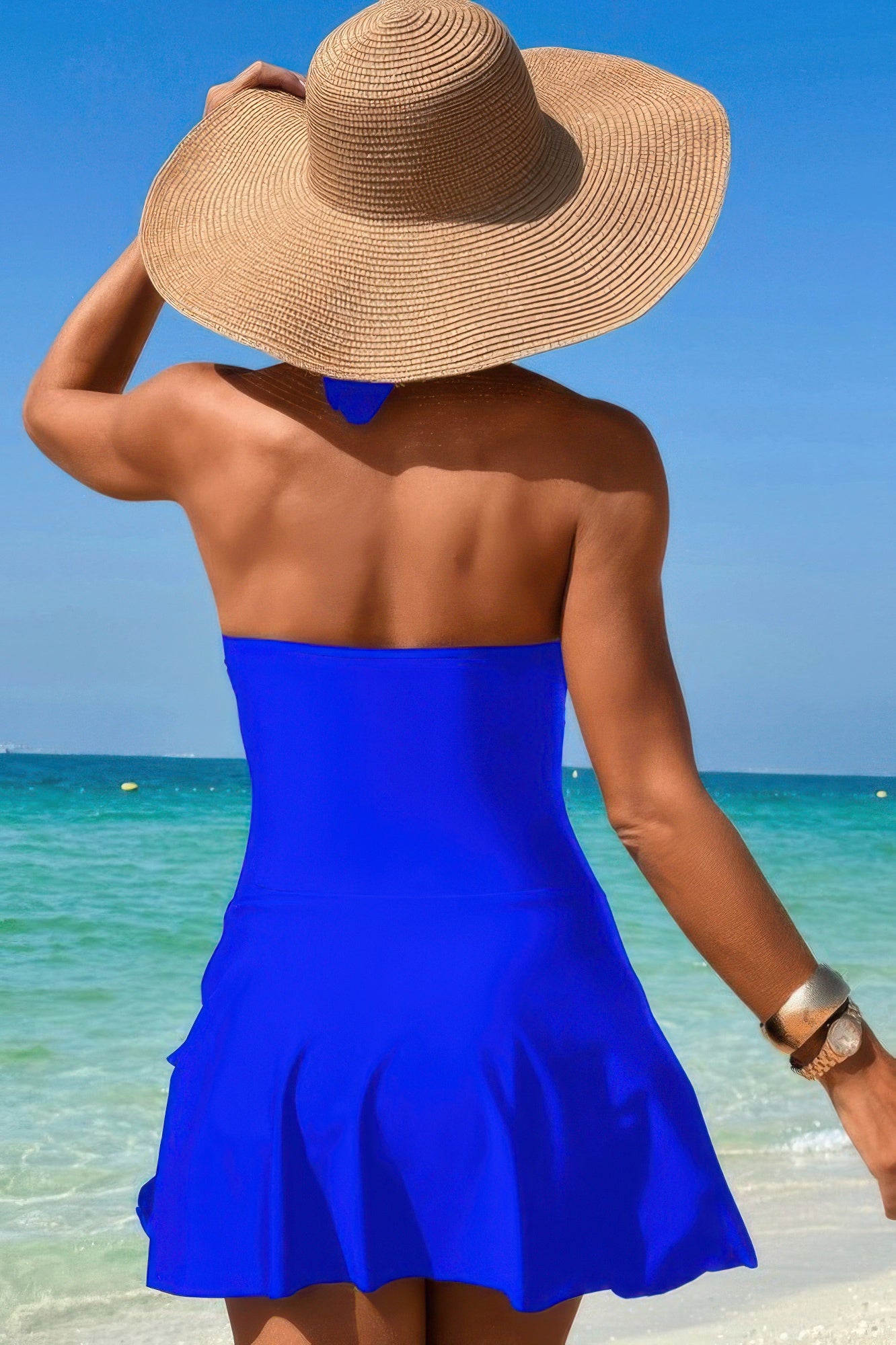 Halter Neck Twisted Tie Knot Front Dress Swimsuit - Tigbul's Variety Fashion Shop