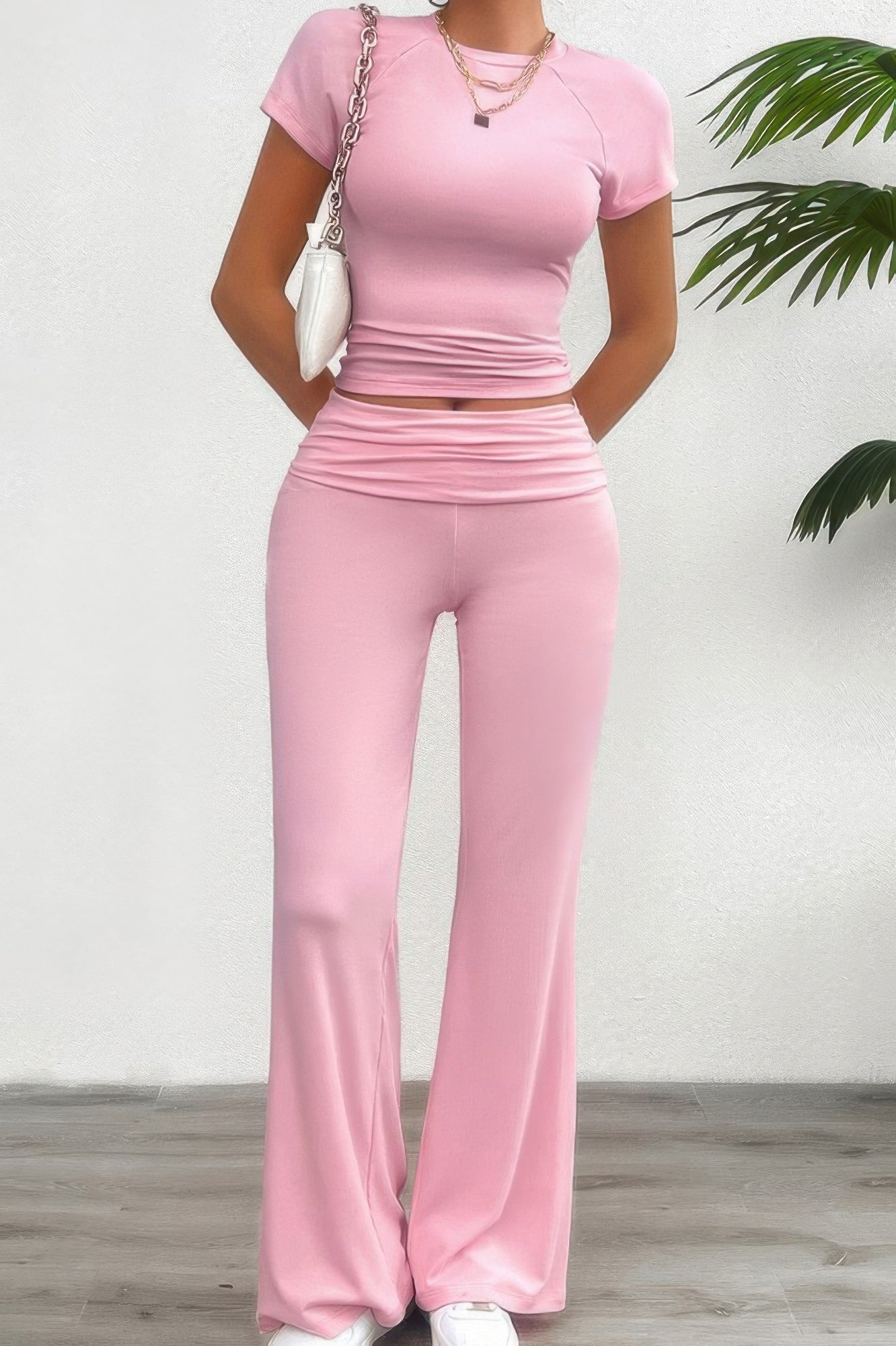 Two Pieces Round Neck Fit Elastic Straight Sets - Tigbul's Variety Fashion Shop