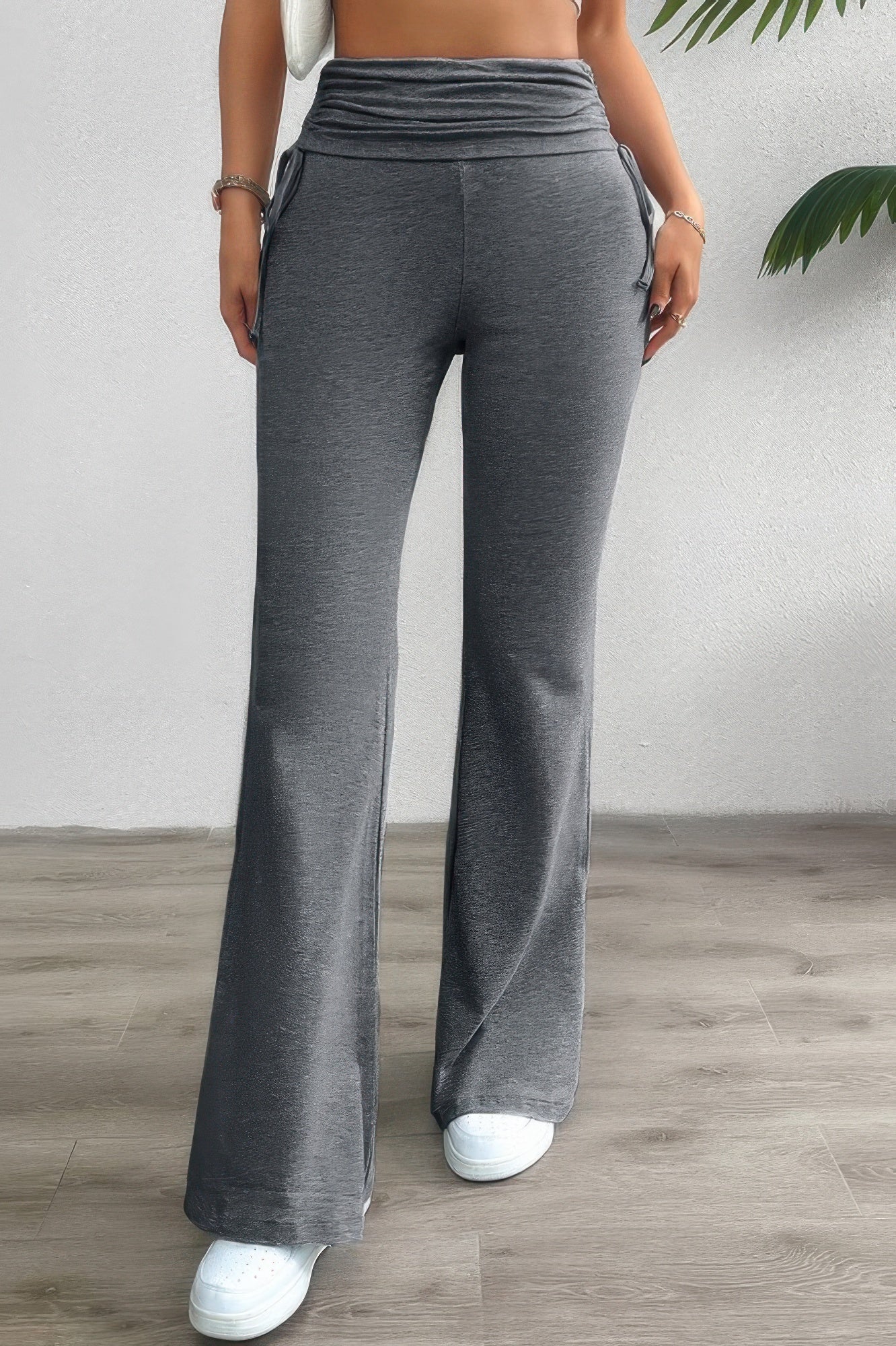Pleated Solid Waist Band Fit Pants - Tigbul's Variety Fashion Shop