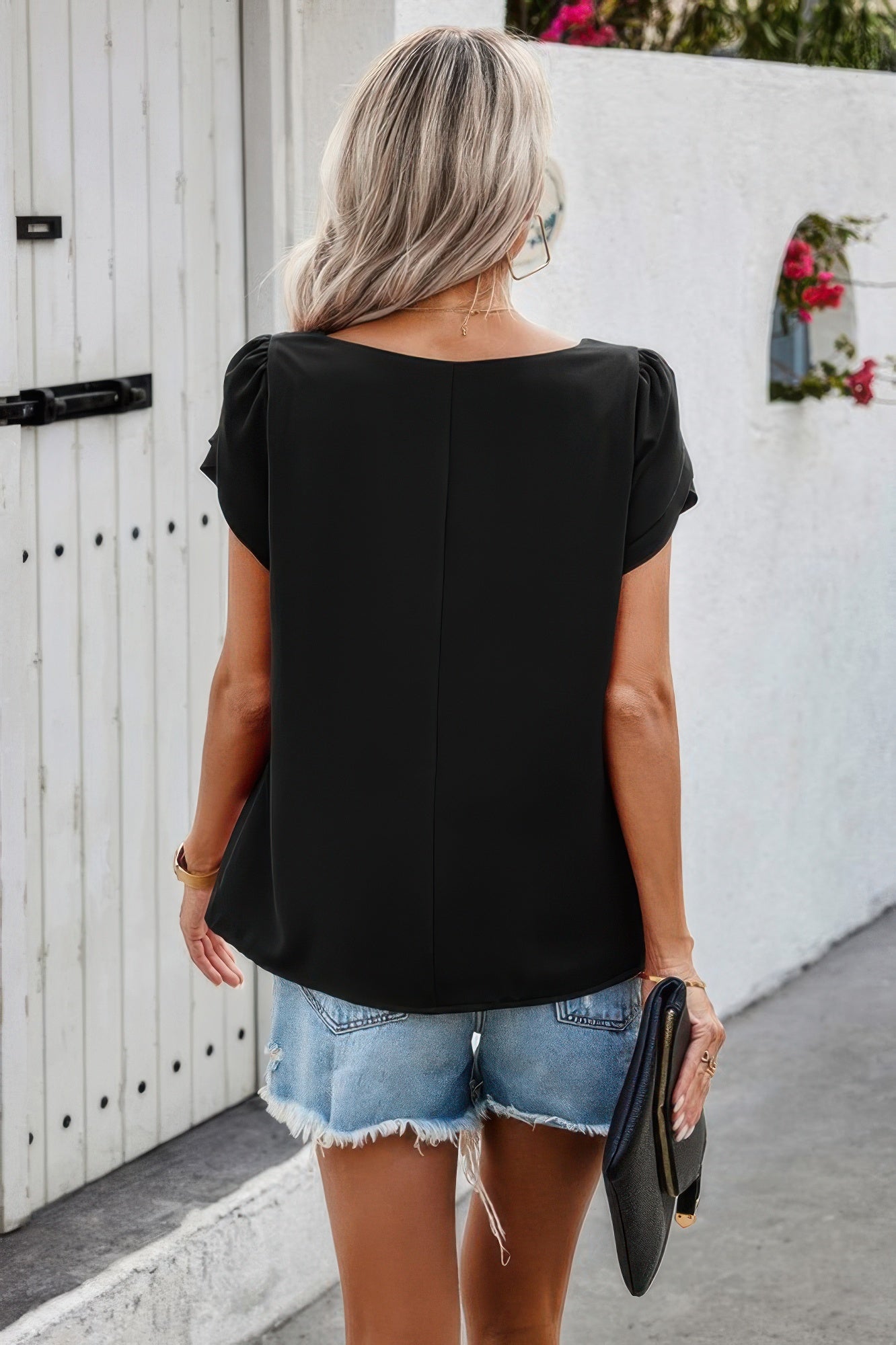 Round Neck Soild Loose Fit Puff Sleeves Blouse - Tigbul's Variety Fashion Shop