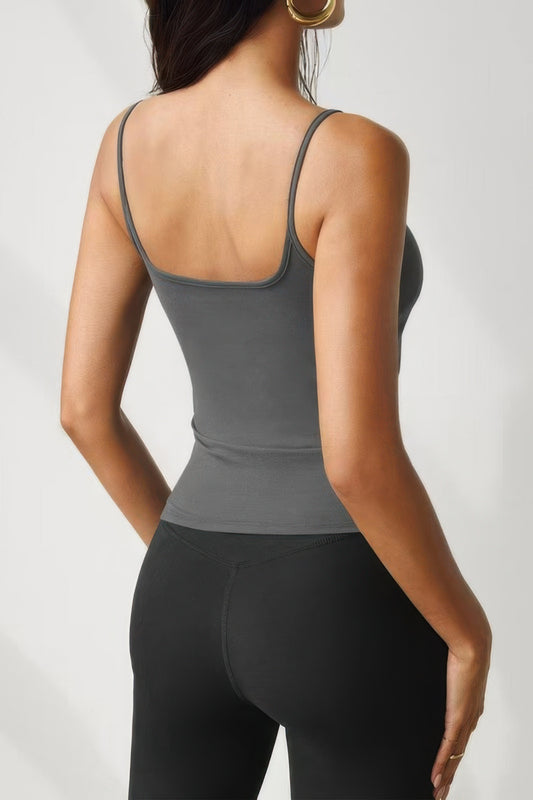 Solid Square Neck Sleeveless Slim Tank Top - Tigbul's Variety Fashion Shop