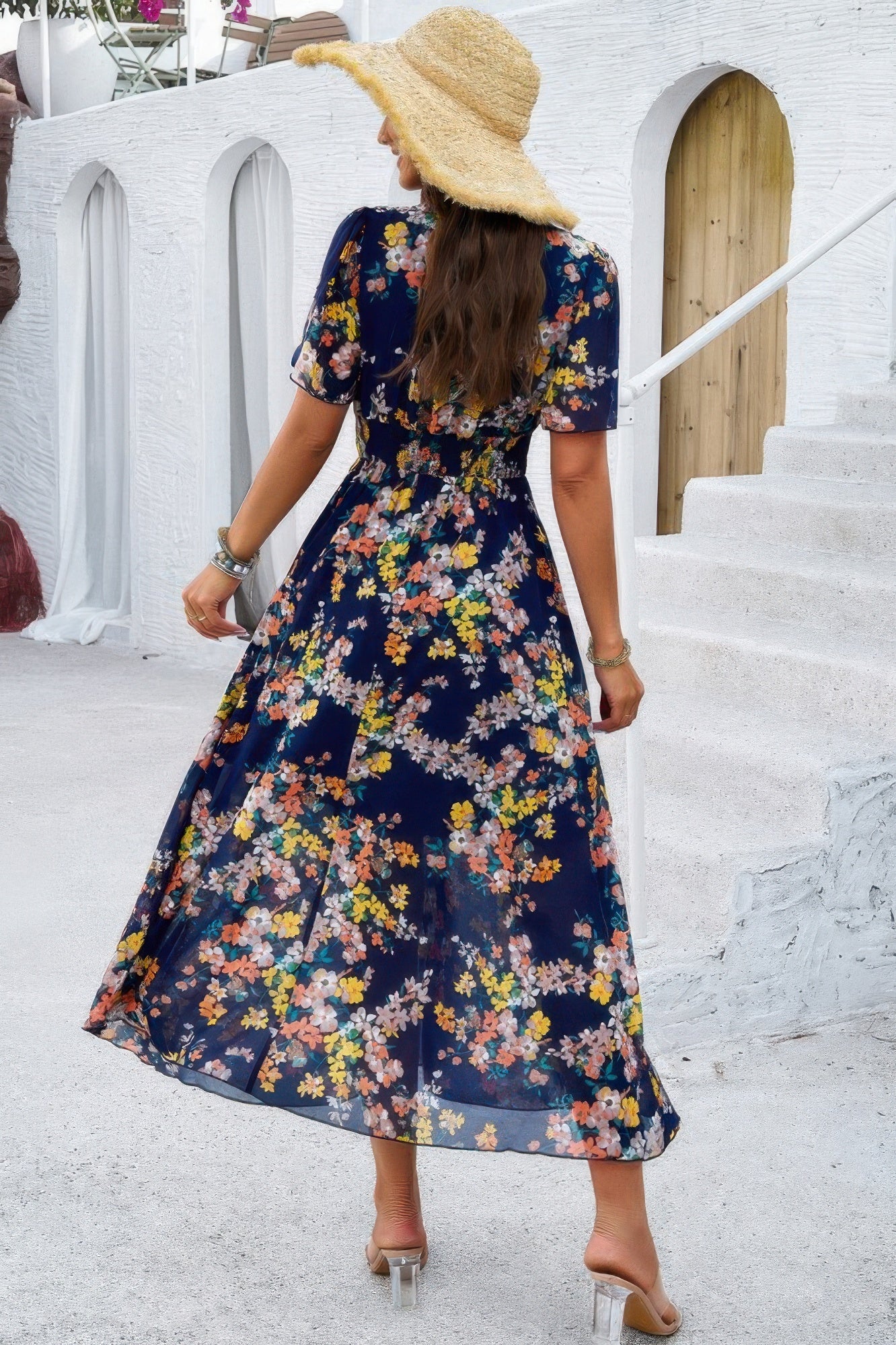 Boho Floral Print High Waist Band Fit Lined Dress - Tigbul's Variety Fashion Shop