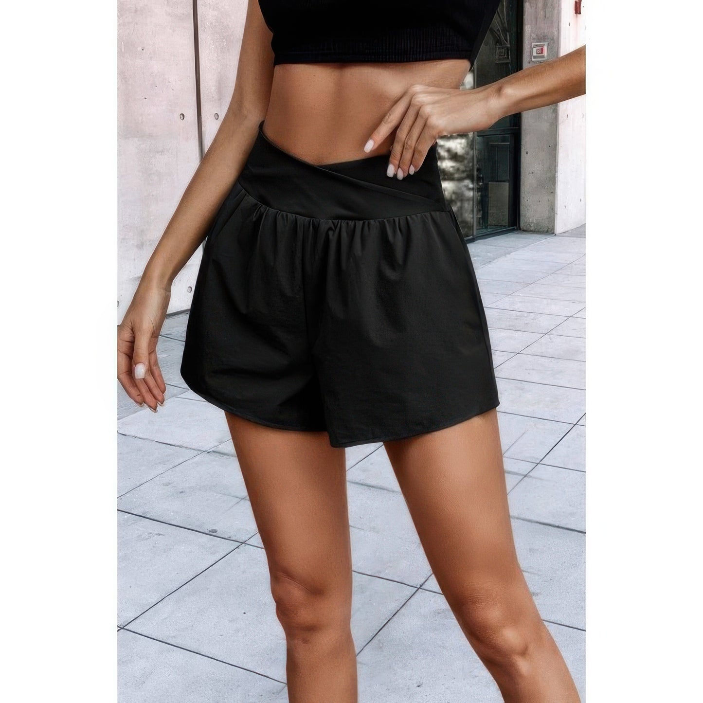 Solid High Waist Band Pockets Active Shorts - Tigbul's Variety Fashion Shop