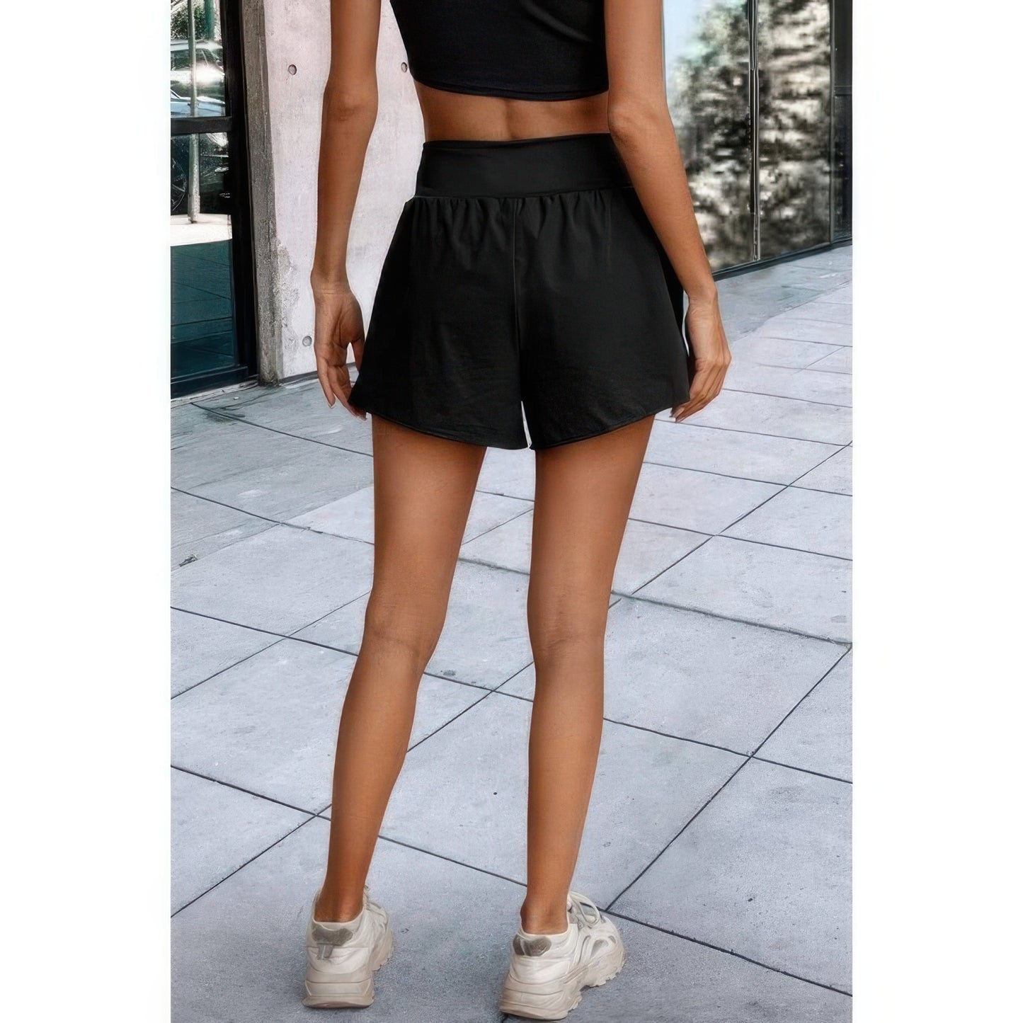 Solid High Waist Band Pockets Active Shorts - Tigbul's Variety Fashion Shop