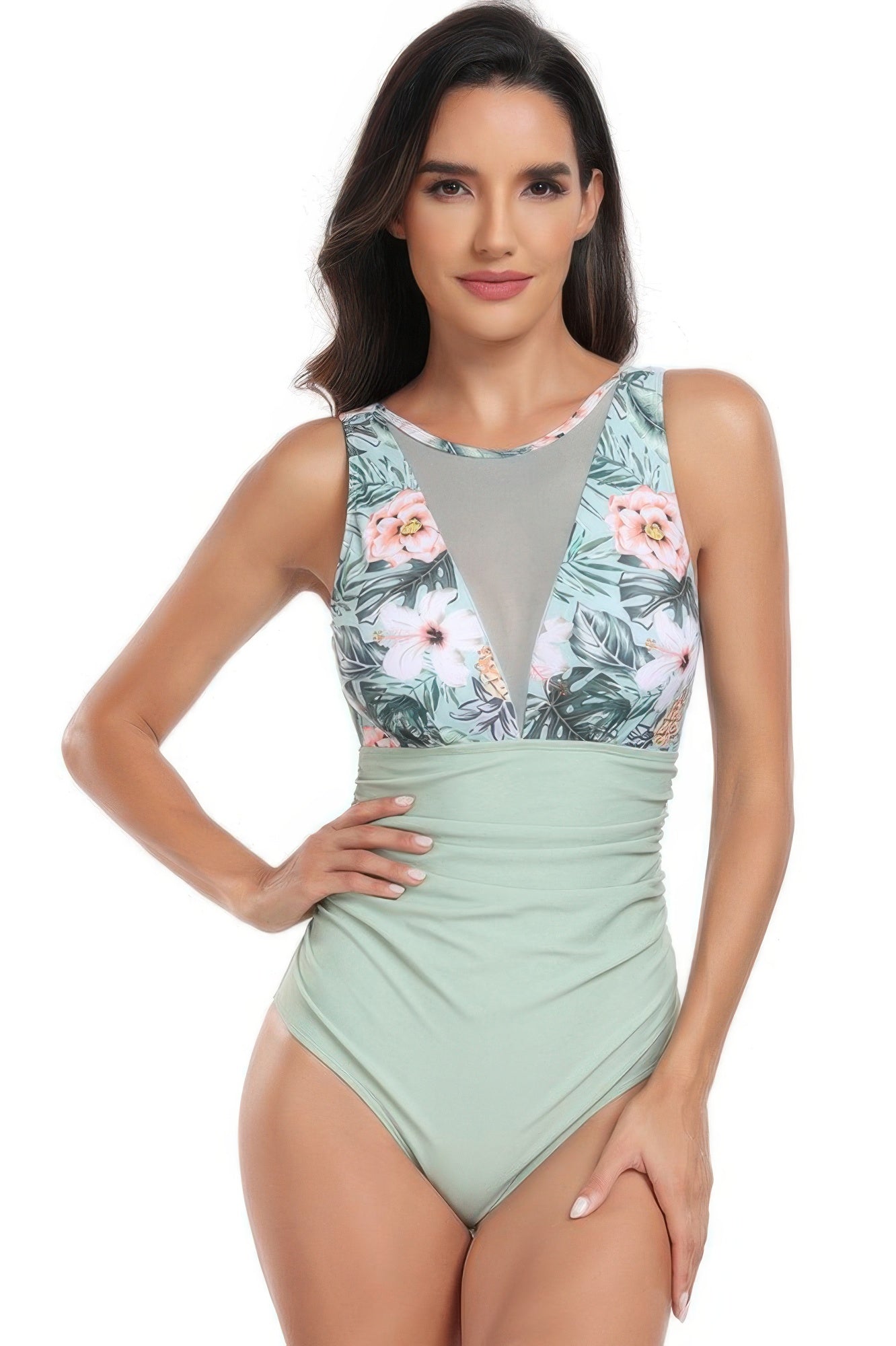 Sleeveless Color Block Floral Fit Lace Swimsuits - Tigbul's Variety Fashion Shop