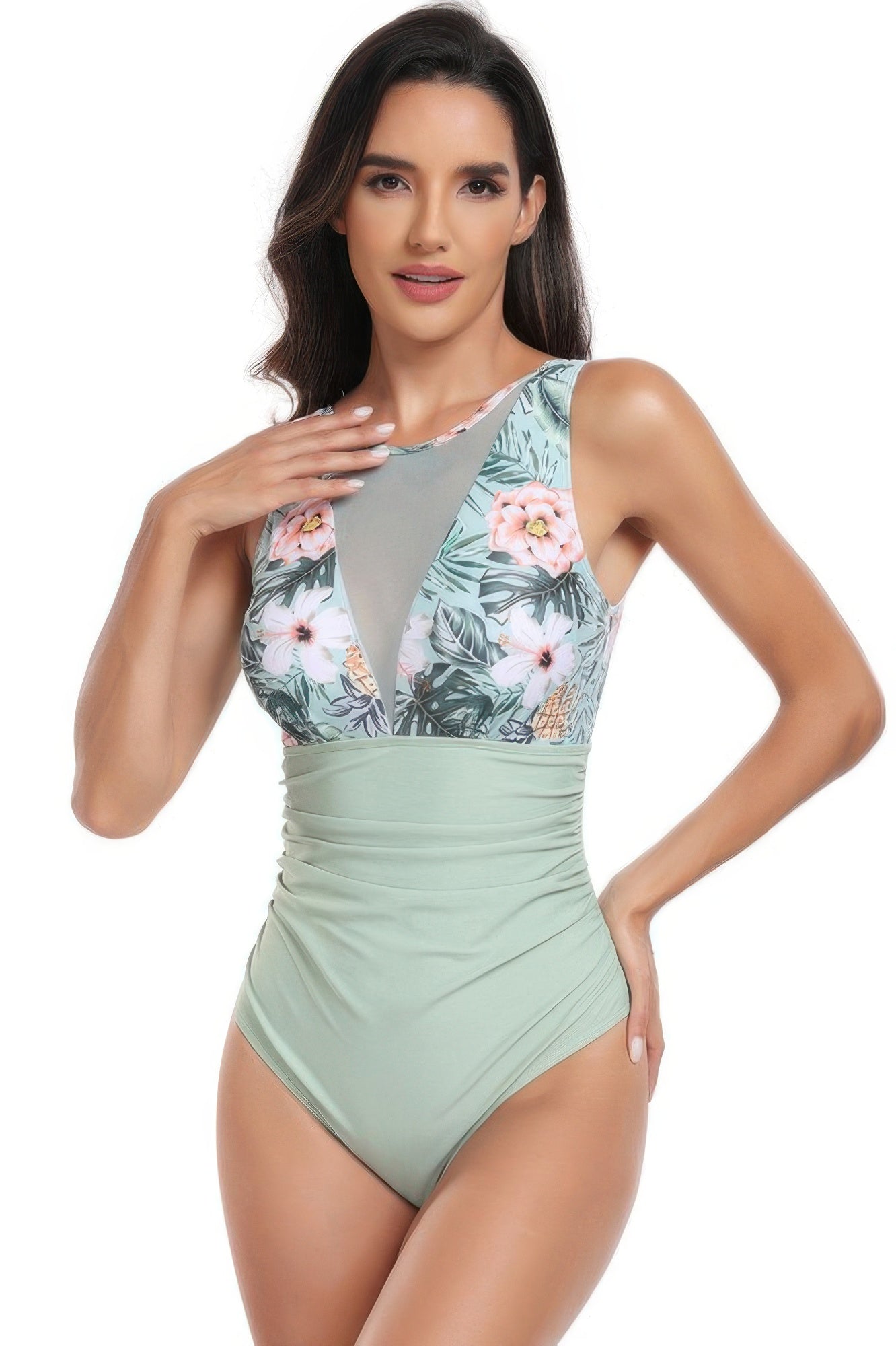 Sleeveless Color Block Floral Fit Lace Swimsuits - Tigbul's Variety Fashion Shop