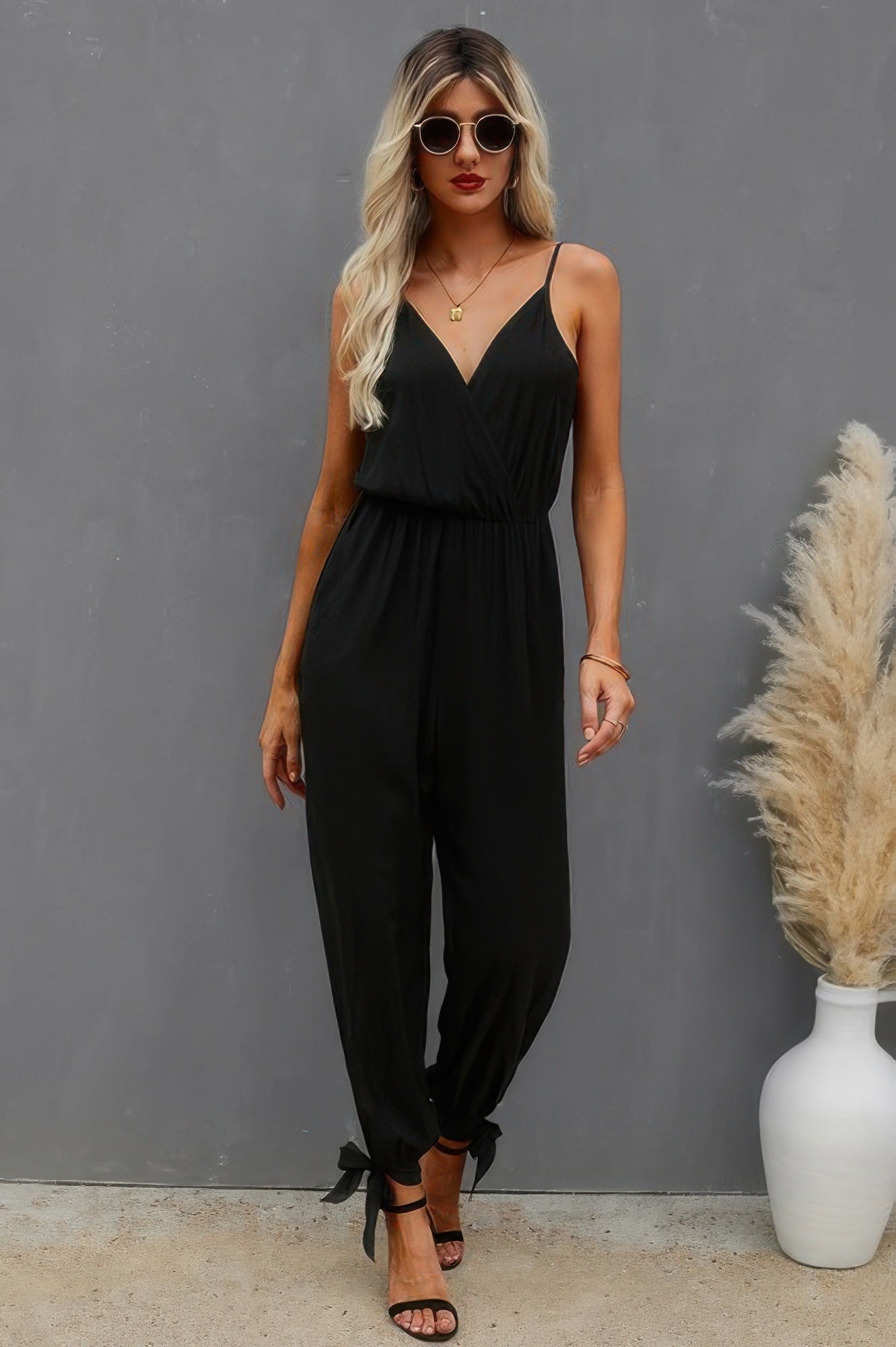 V Neck Spaghetti Straps Jumpsuit - Tigbul's Variety Fashion Shop